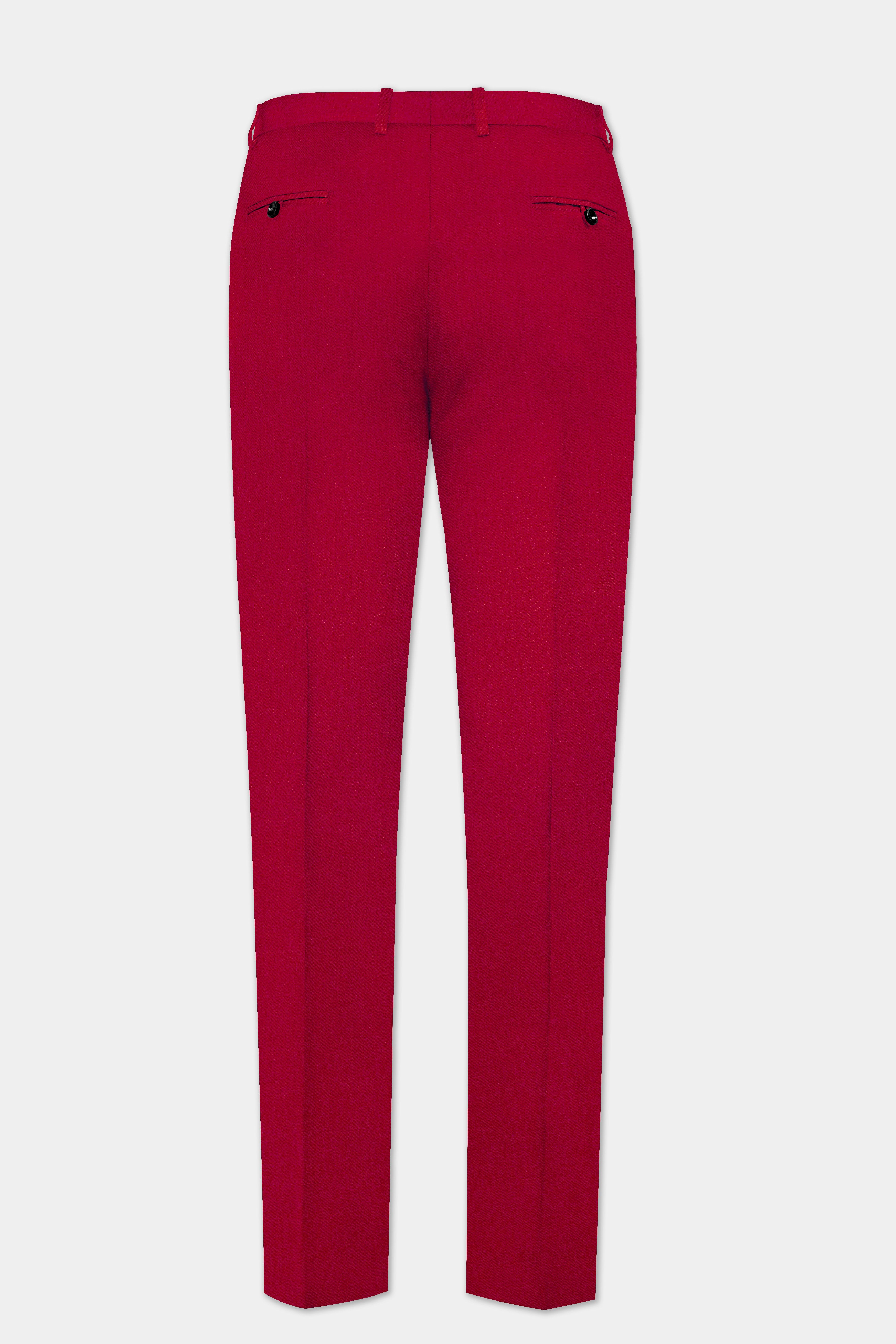 Vermilion-Chili Red Solid Wool Rich Peak Lapel Tuxedo Slight Stretch Suit