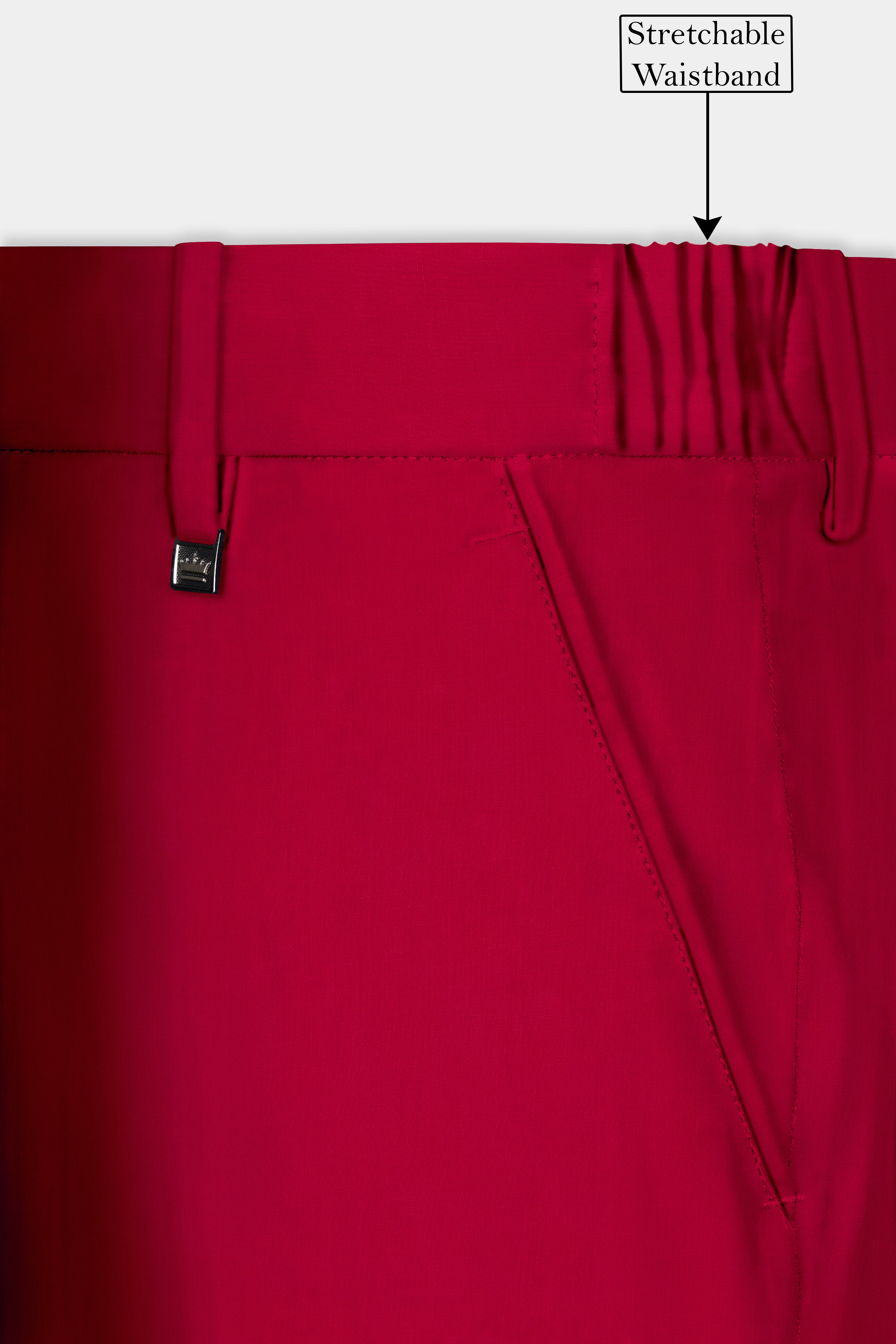 Vermilion-Chili Red Solid Wool Rich Peak Lapel Tuxedo Slight Stretch Suit