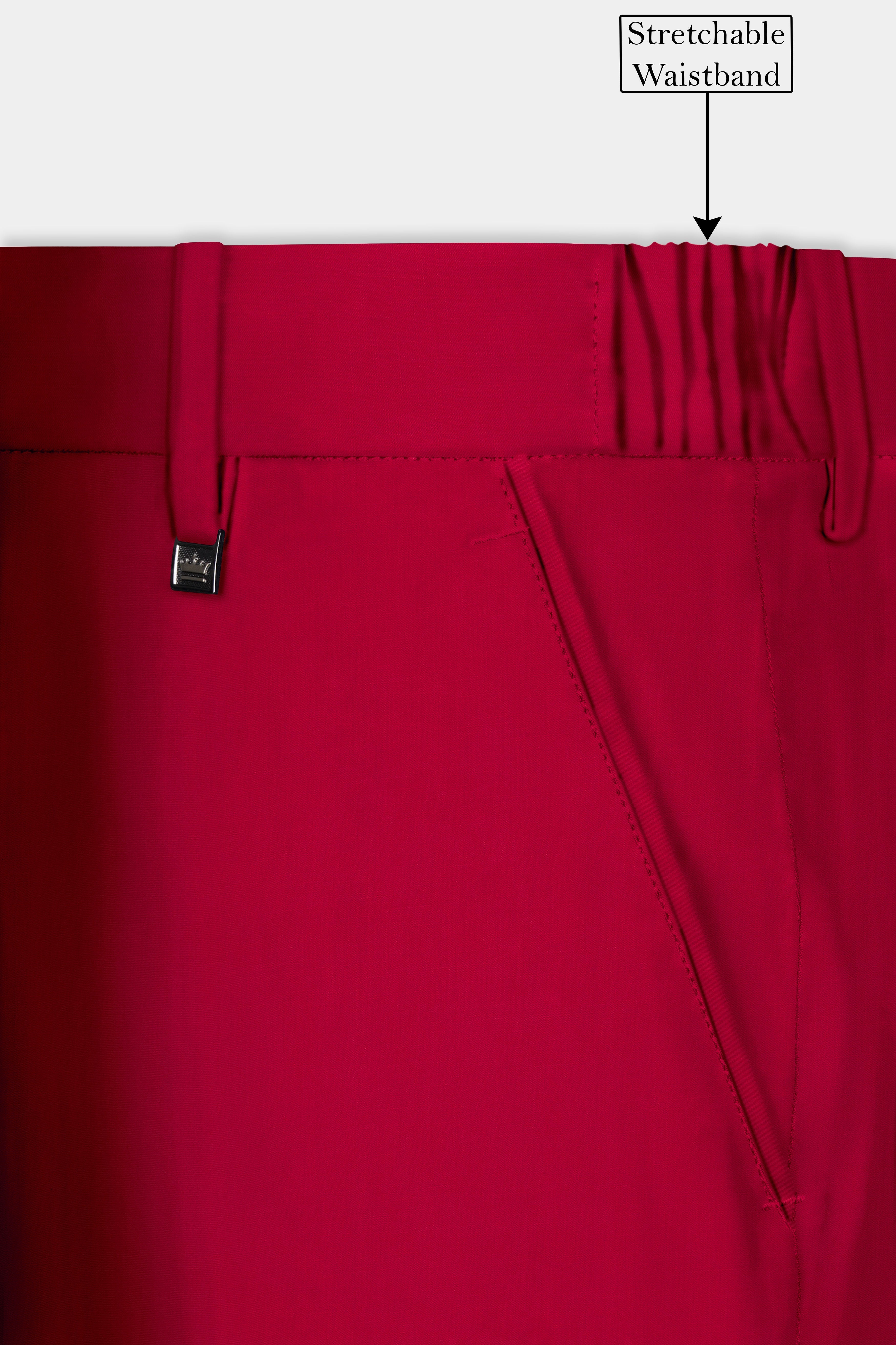 Vermilion-Chili Red Solid Wool Rich Peak Lapel Tuxedo Slight Stretch Suit