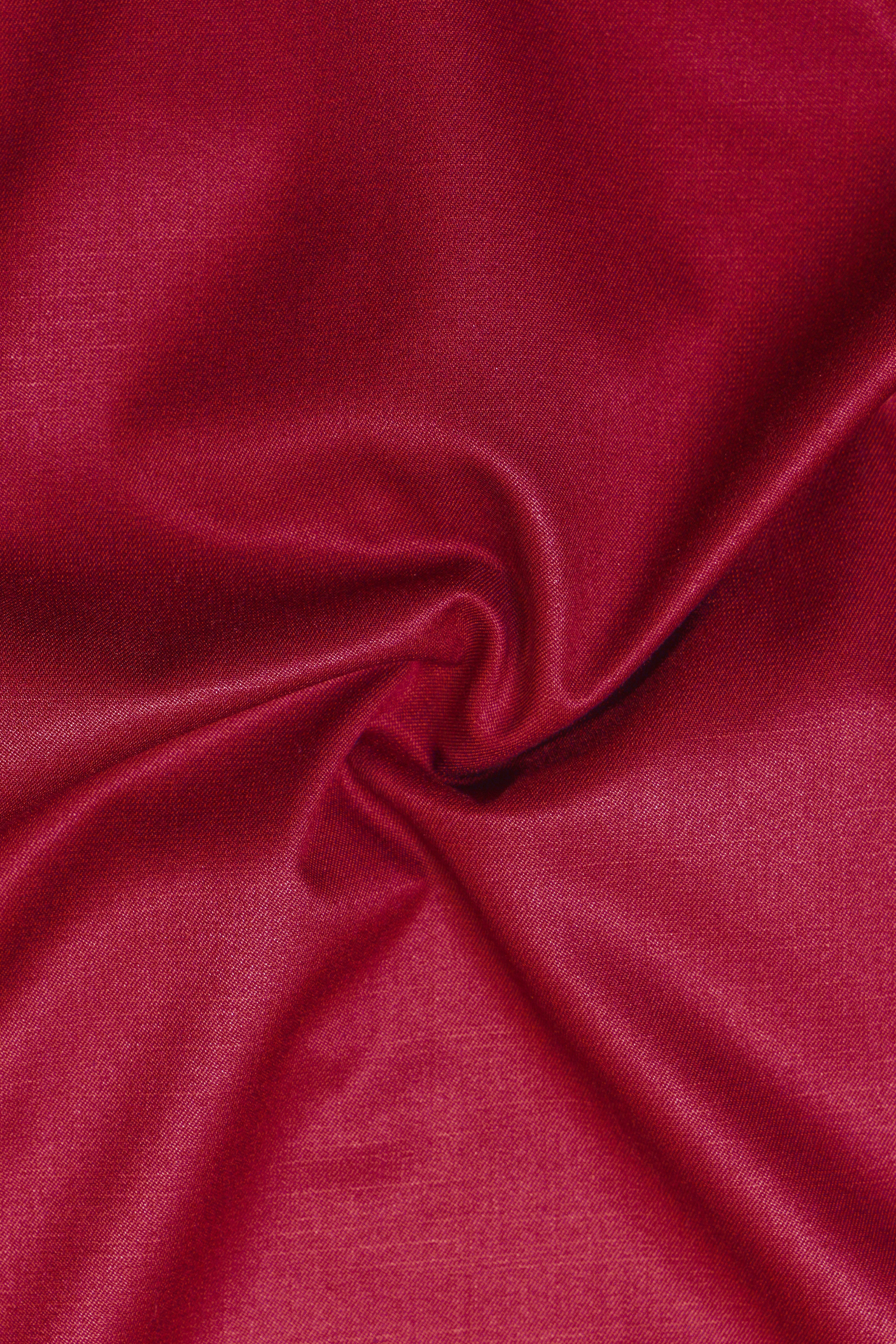 Vermilion-Chili Red Solid Wool Rich Peak Lapel Tuxedo Slight Stretch Suit