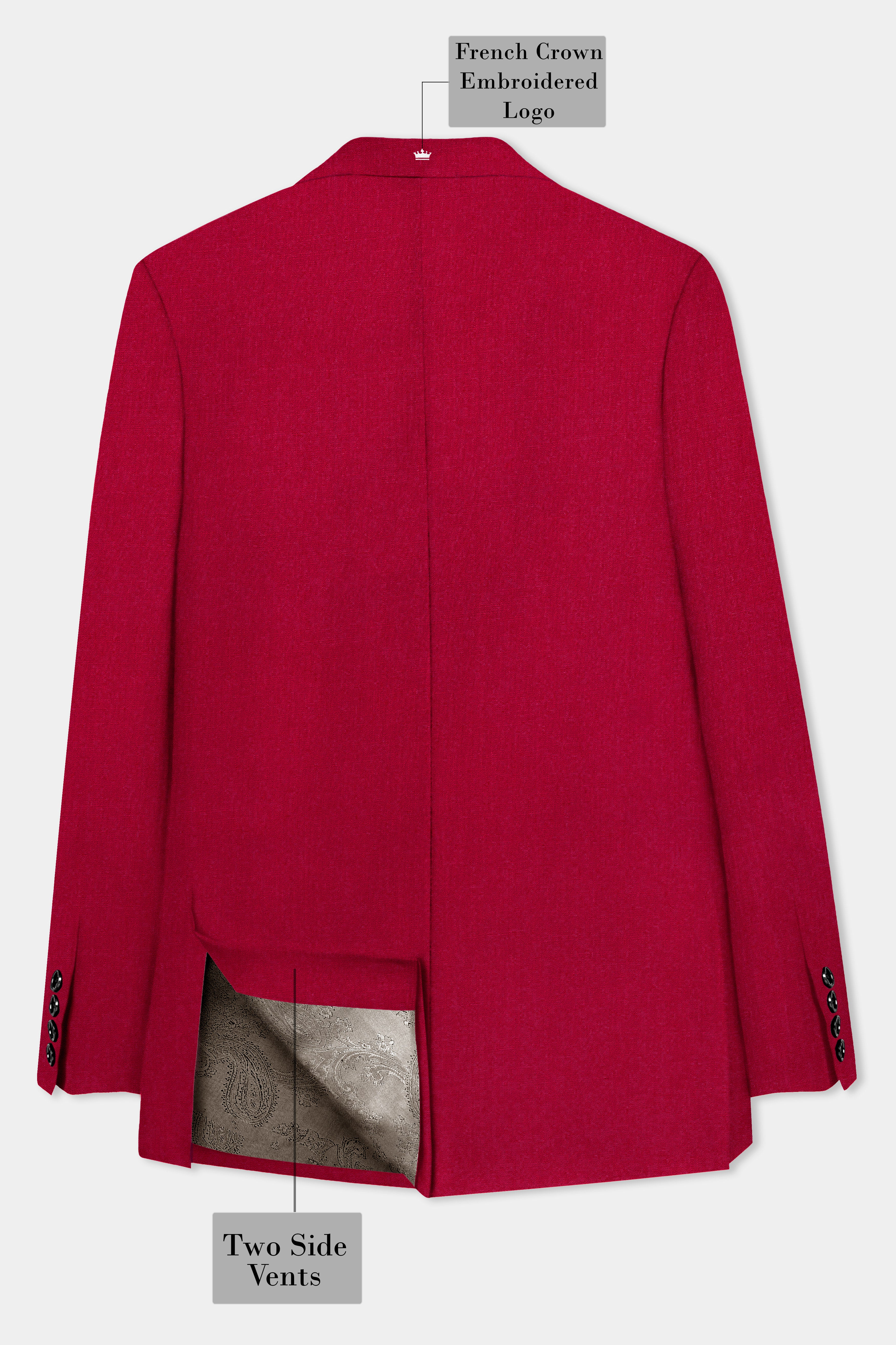 Vermilion-Chili Red Solid Wool Rich Peak Lapel Tuxedo Slight Stretch Suit