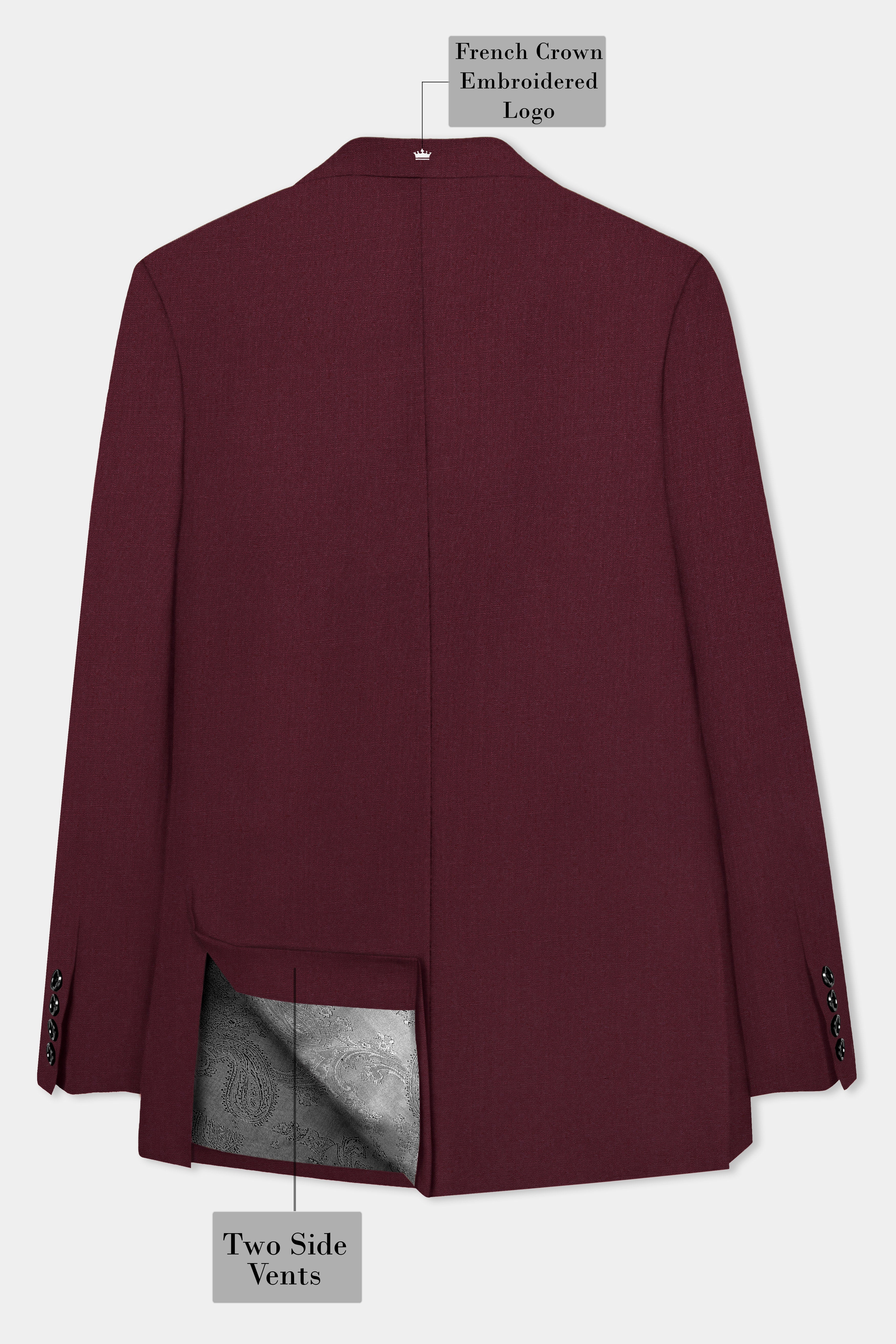 Merlot-Wine Berry Solid Wool Rich Peak Lapel Tuxedo Slight Stretch Suit