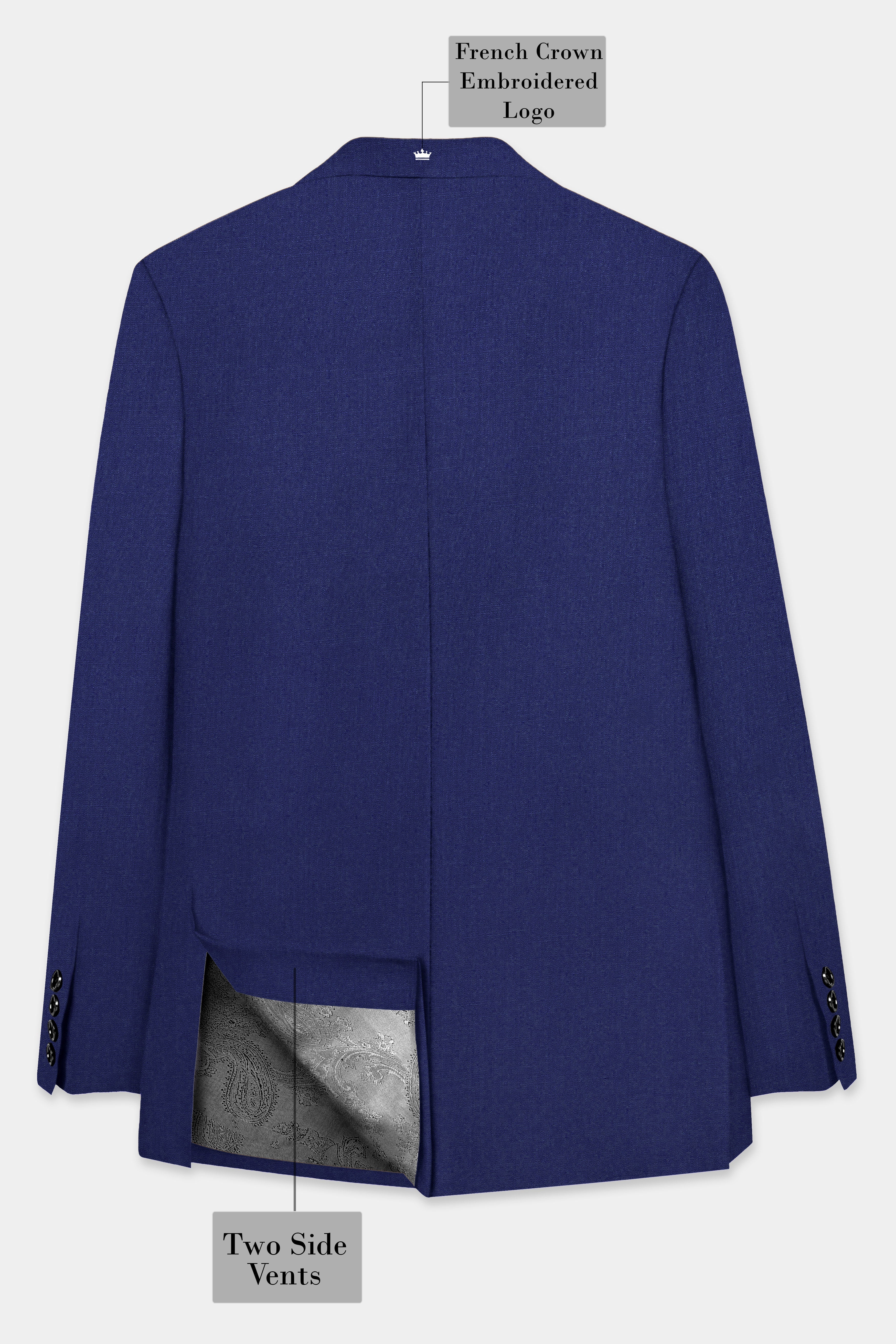 Celestia- Blue Solid Wool Rich Peak Lapel Tuxedo Slight Stretch Suit