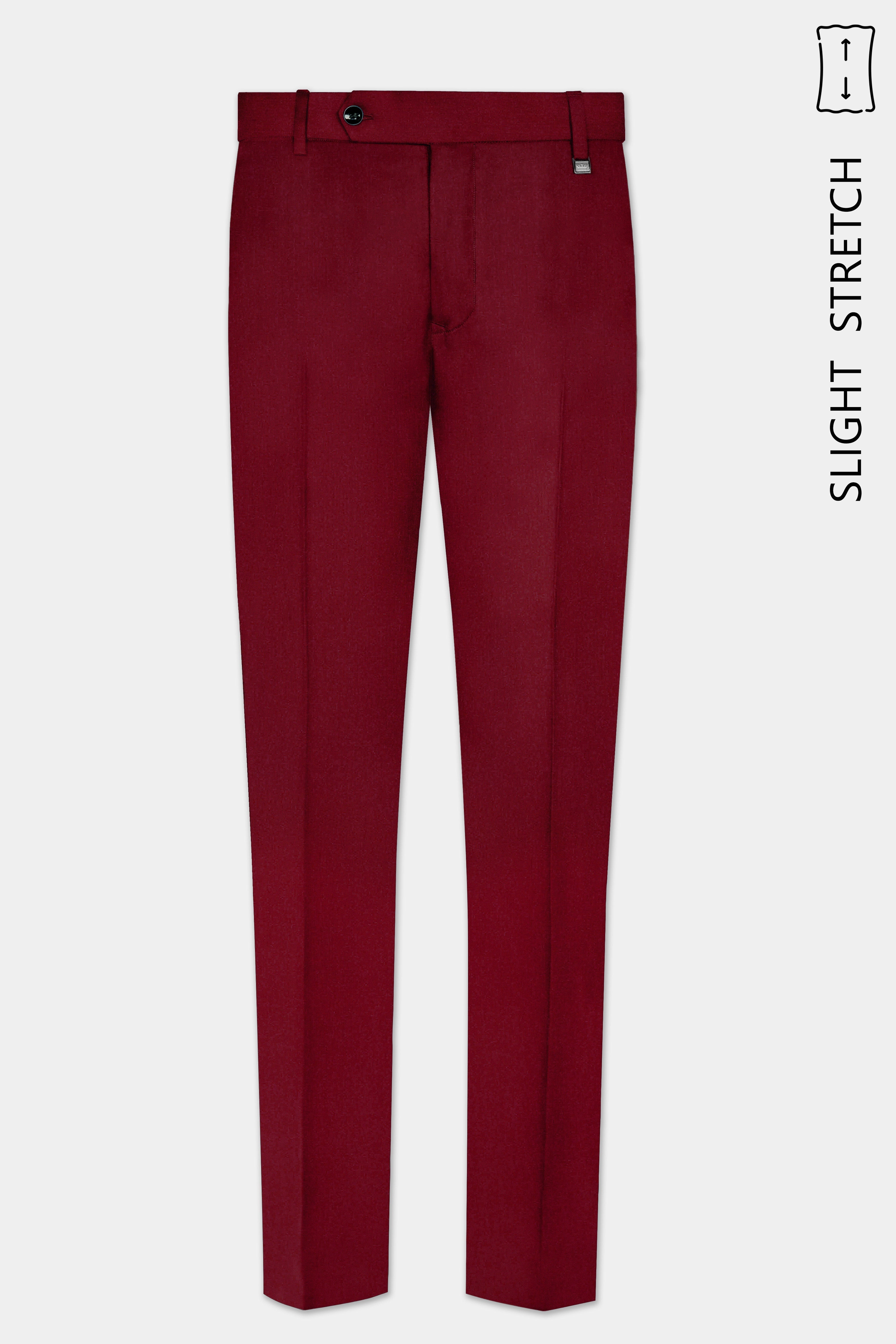 CrimsonAce-Cherry Red Solid Wool Rich Peak Lapel Tuxedo Slight Stretch Suit