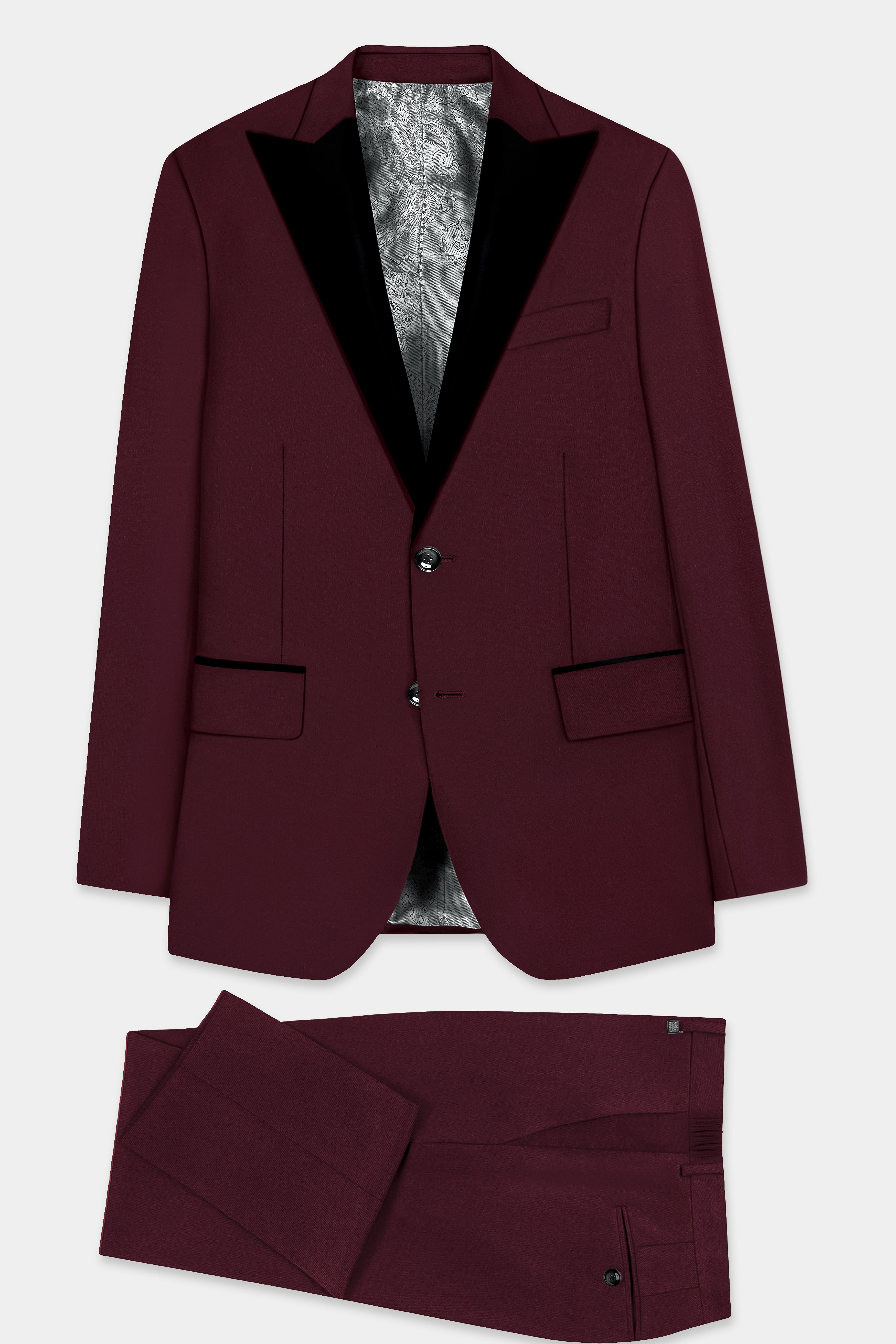 SepiaElite-Tamarind Brown Solid Wool Rich Peak Lapel Tuxedo Suit