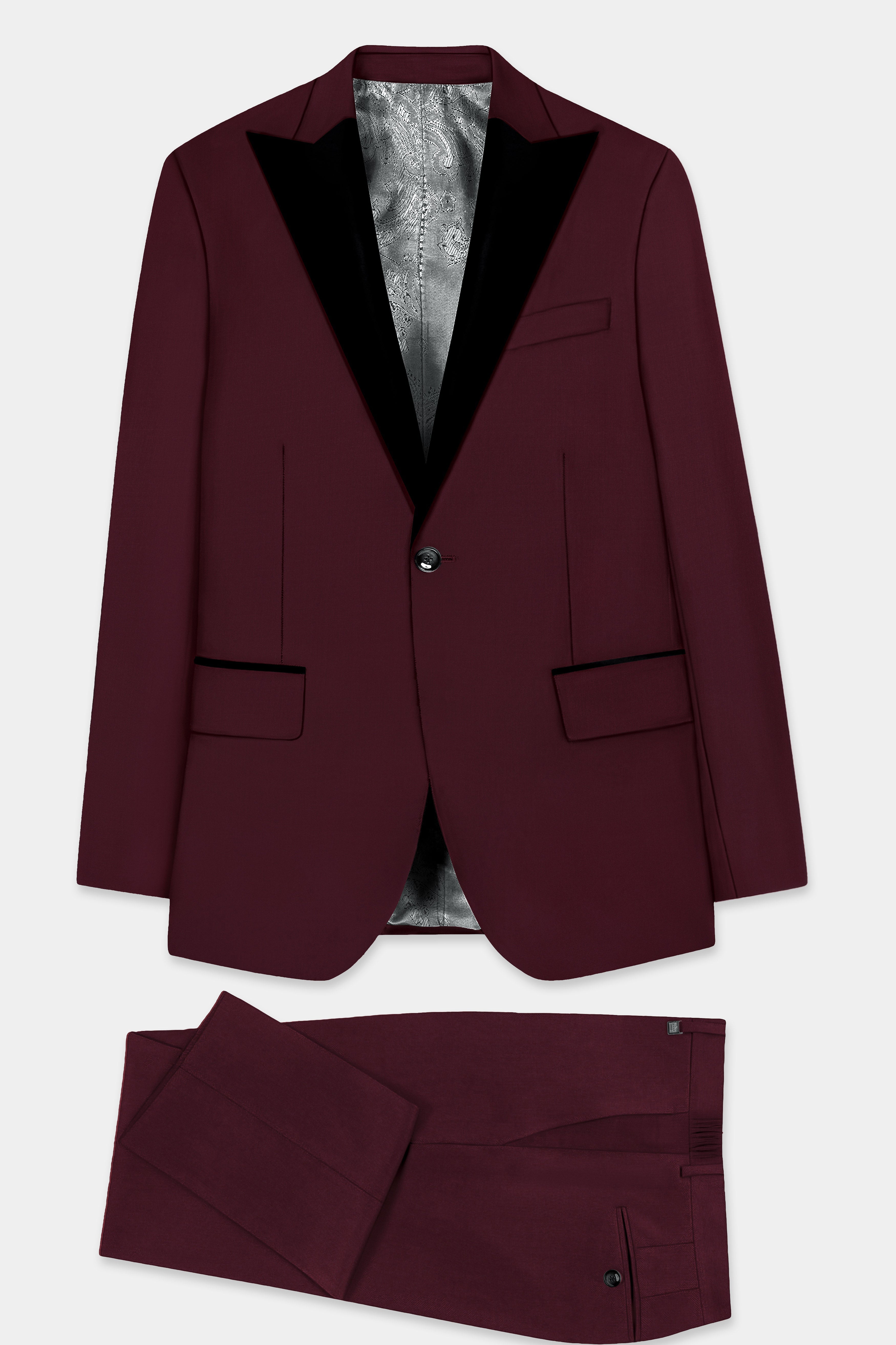 SepiaElite-Tamarind Brown Solid Wool Rich Peak Lapel Tuxedo Slight Stretch Suit