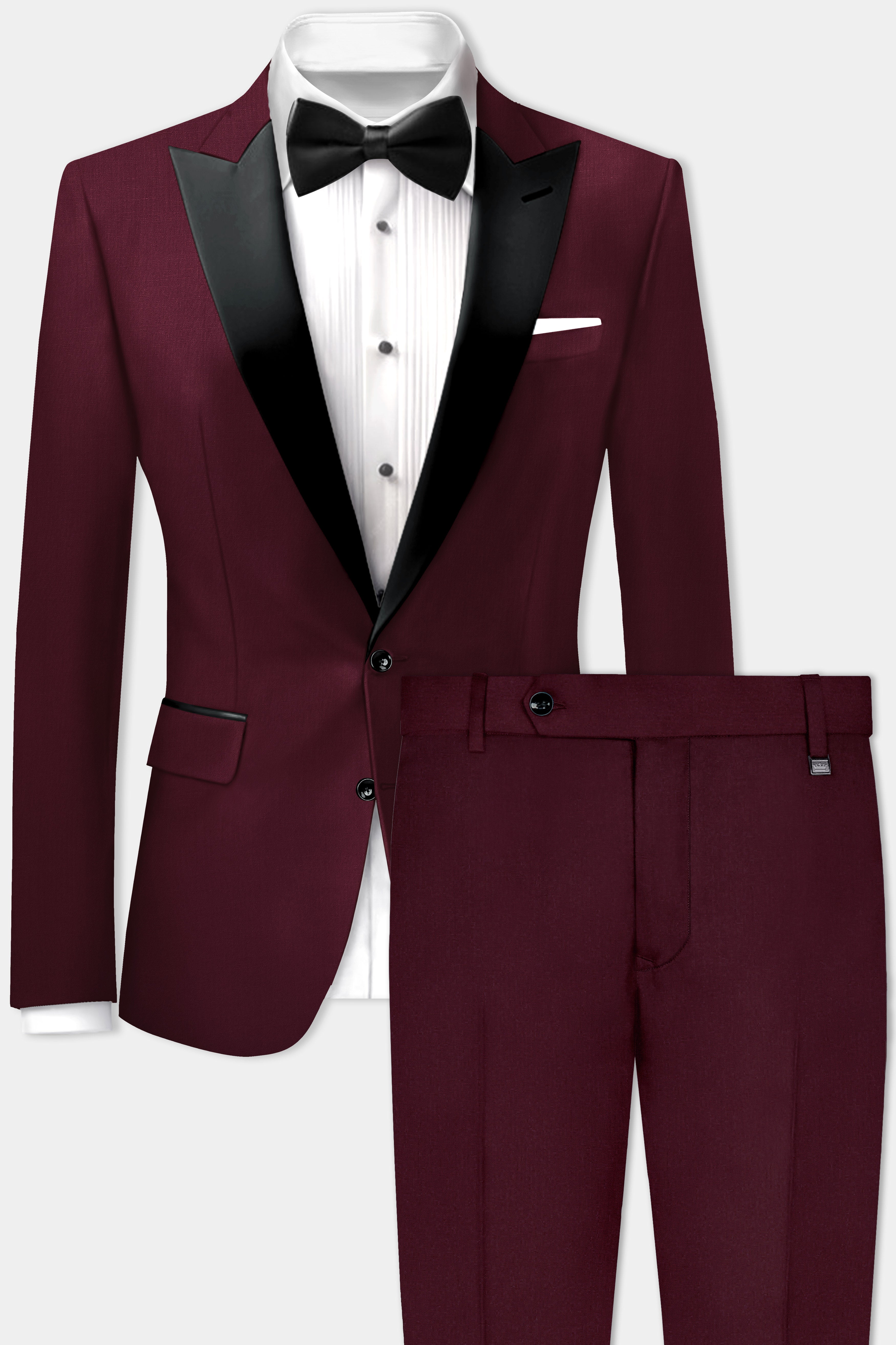 SepiaElite-Tamarind Brown Solid Wool Rich Peak Lapel Tuxedo Suit