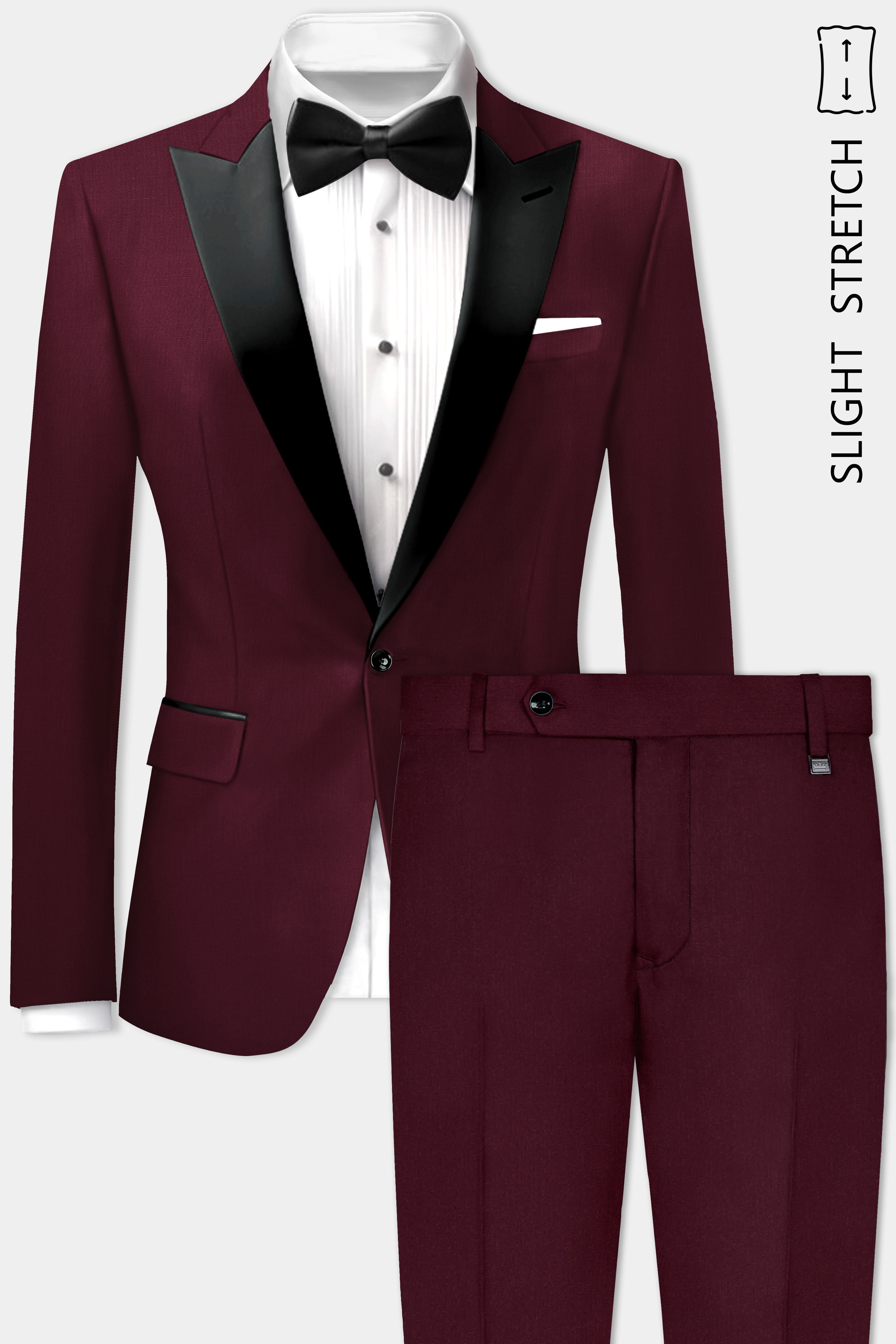 SepiaElite-Tamarind Brown Solid Wool Rich Peak Lapel Tuxedo Slight Stretch Suit