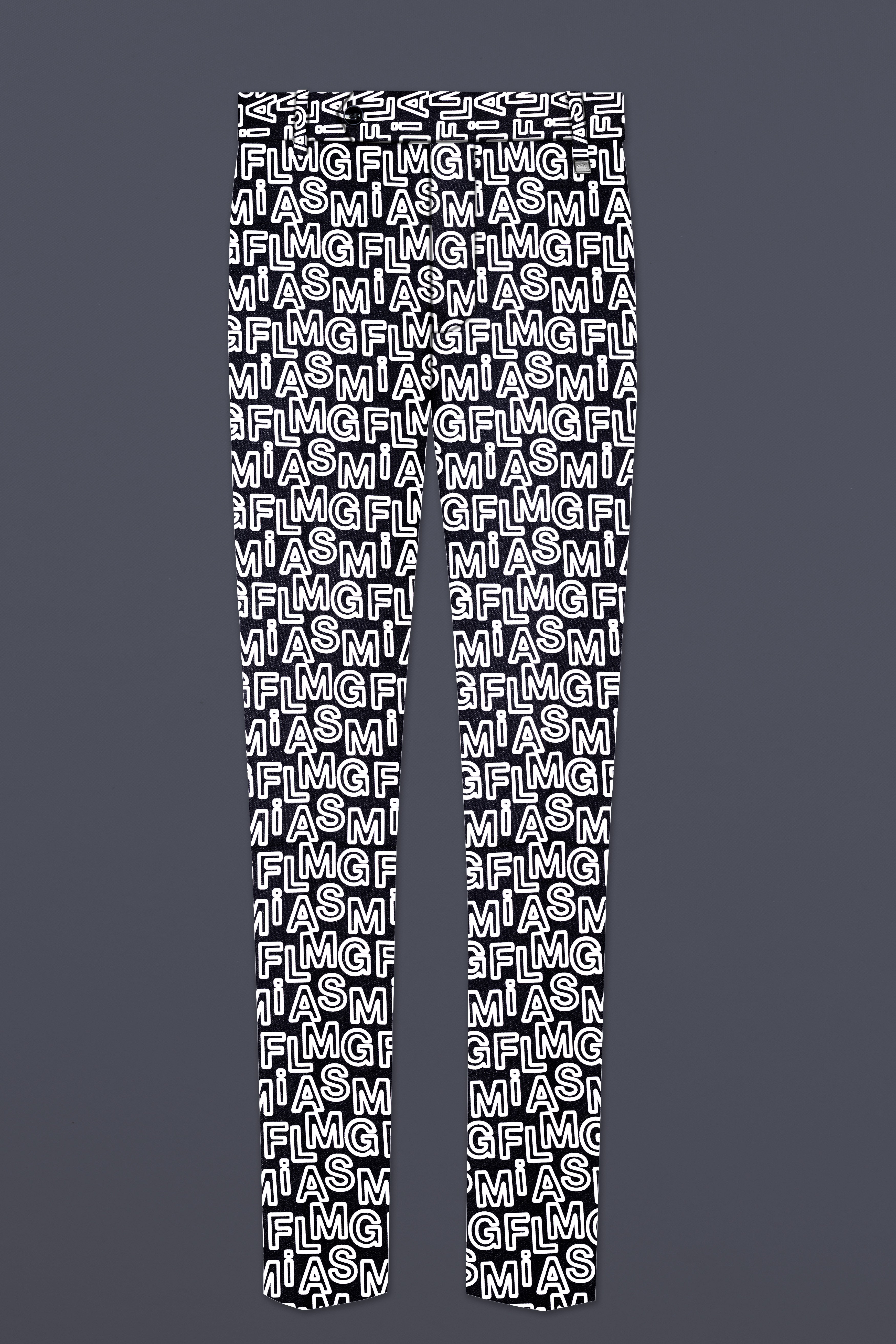 Jaguar Black And Bright White Alphabets Printed Premium Cotton Designer Single Breasted Suit