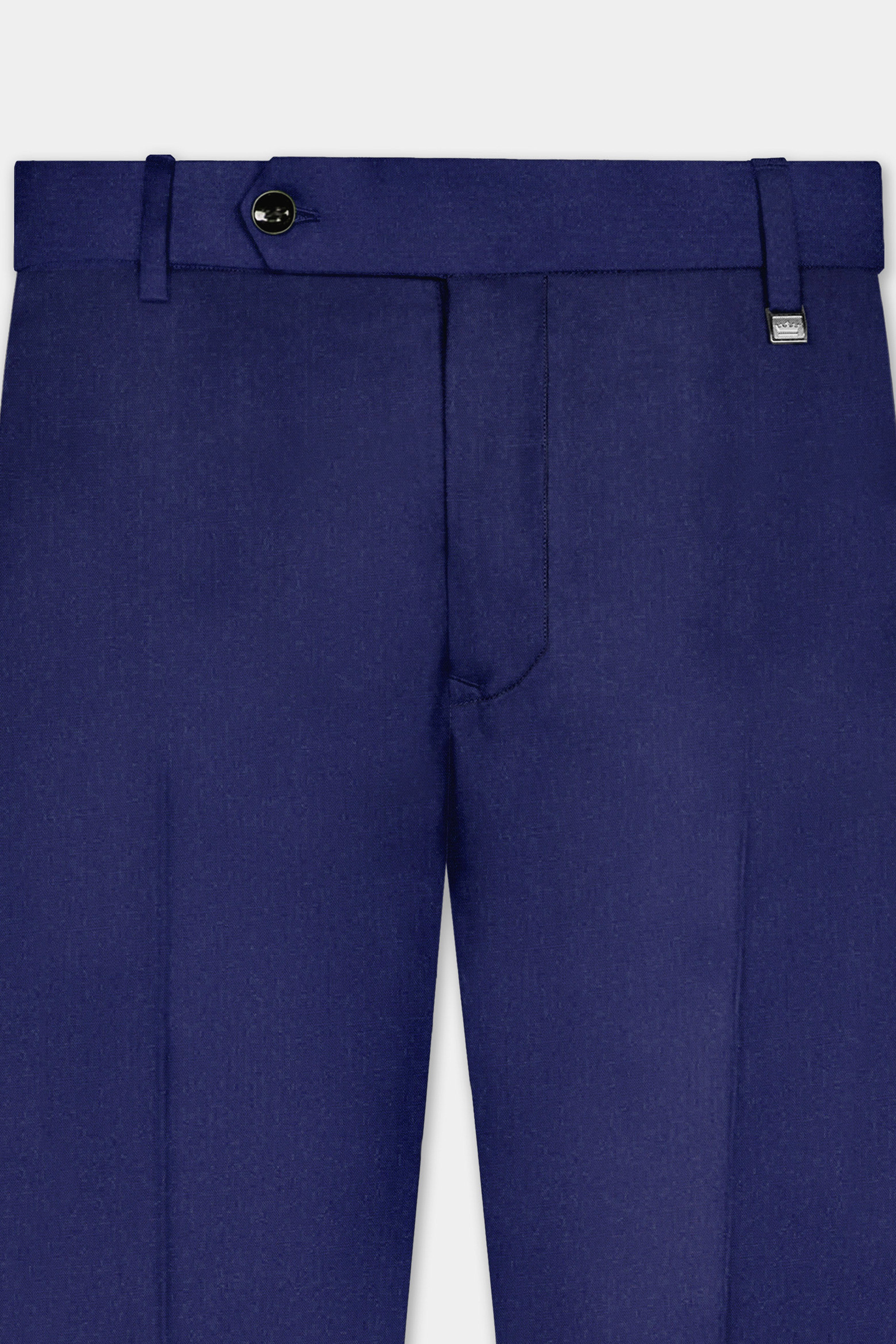 Celestia- Blue Solid Wool Rich Cross Placket Bandhgala Slight Stretch Suit