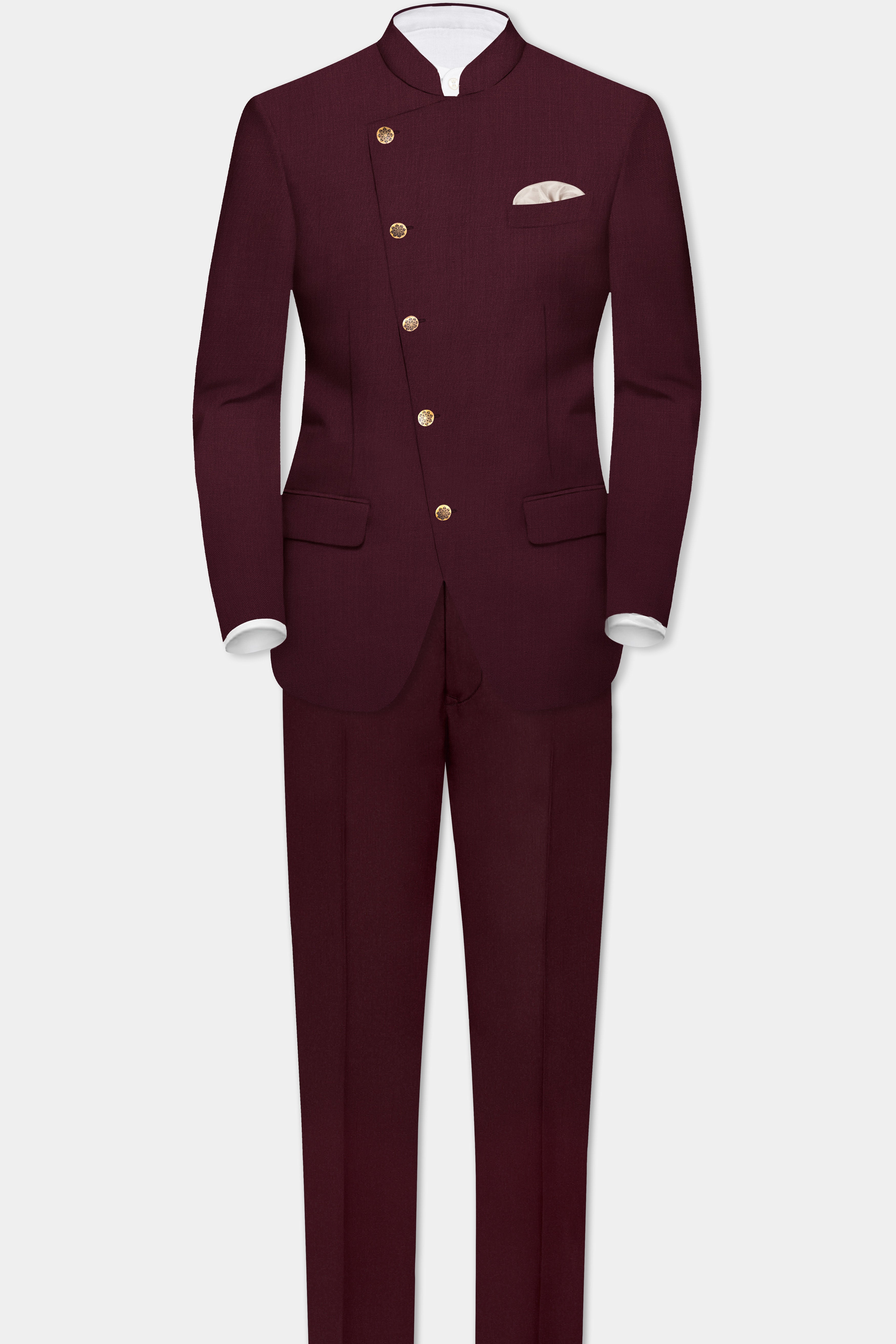 SepiaElite-Tamarind Brown Solid Wool Rich Cross Placket Bandhgala Suit