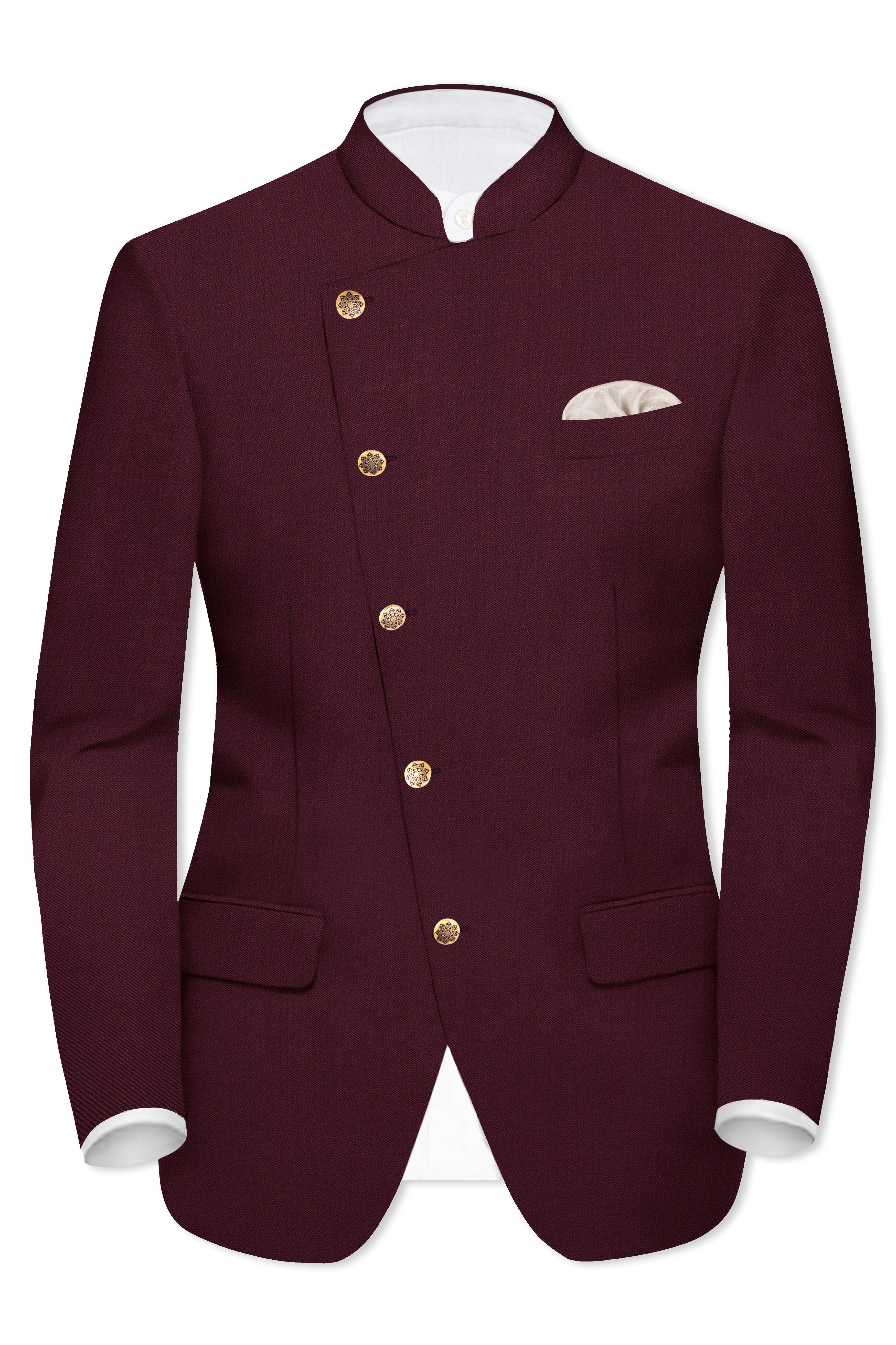 SepiaElite-Tamarind Brown Solid Wool Rich Cross Placket Bandhgala Suit