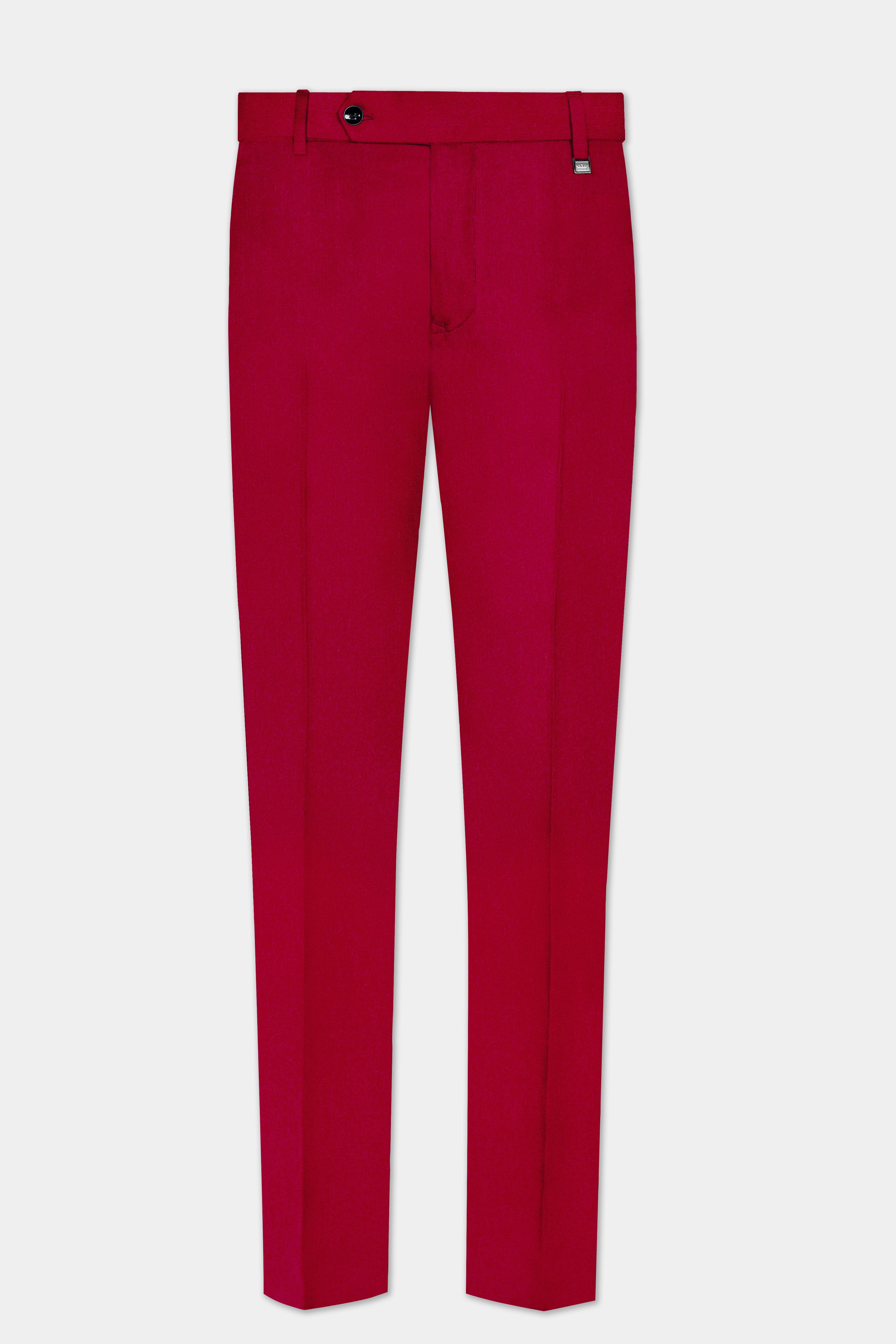 Vermilion-Chili Red Solid Wool Rich Double Breasted Suit