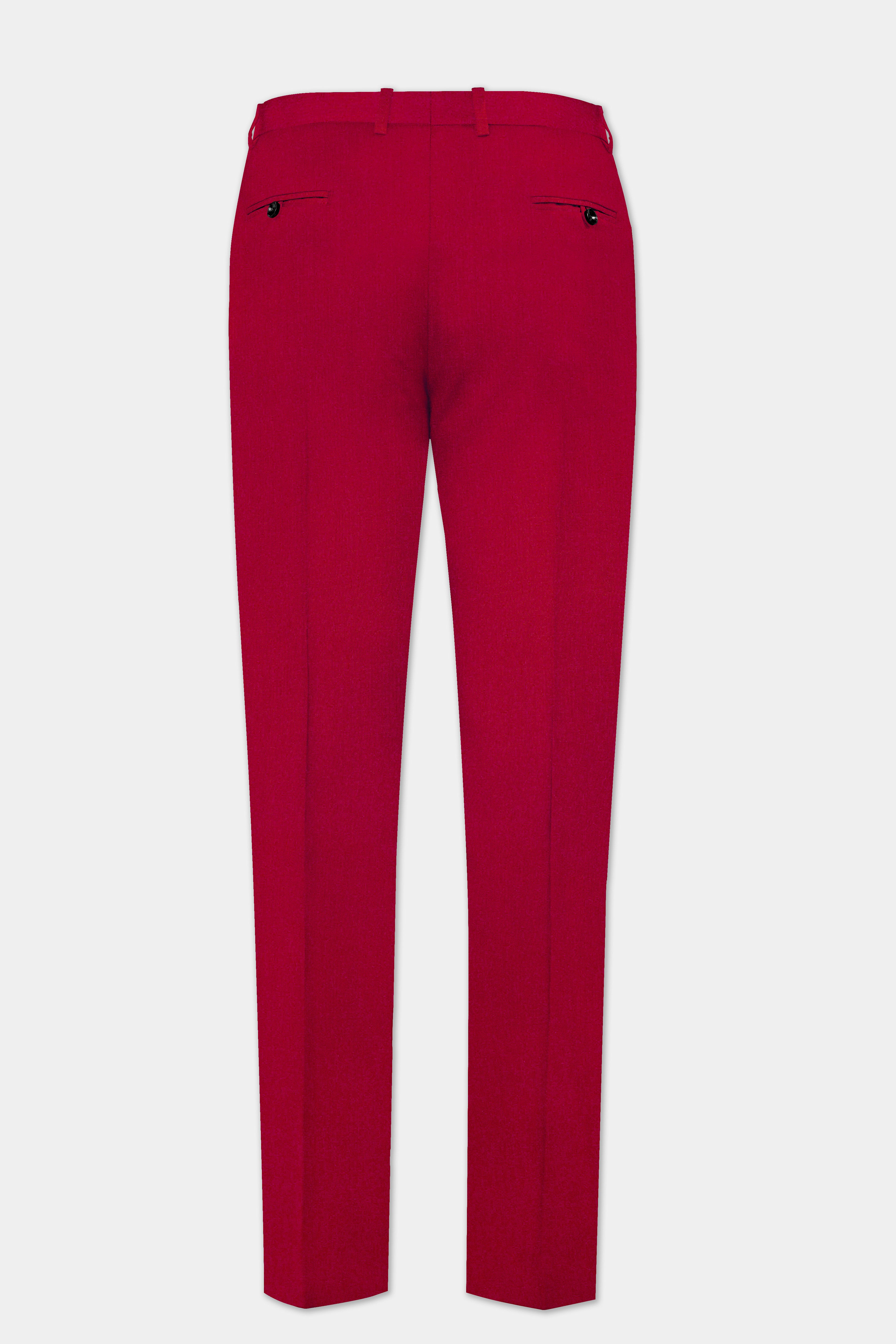 Vermilion-Chili Red Solid Wool Rich Double Breasted Suit