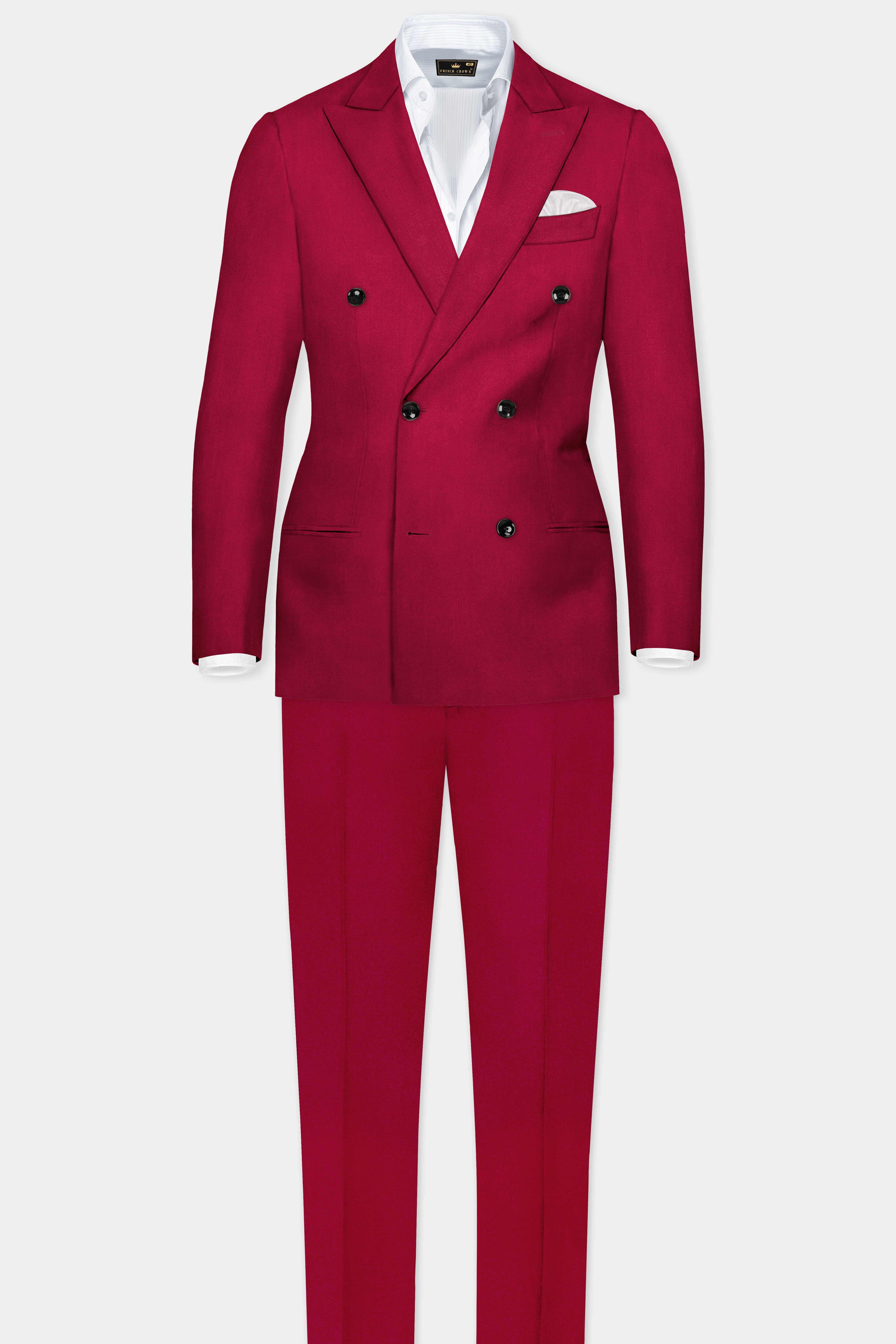 Vermilion-Chili Red Solid Wool Rich Double Breasted Suit