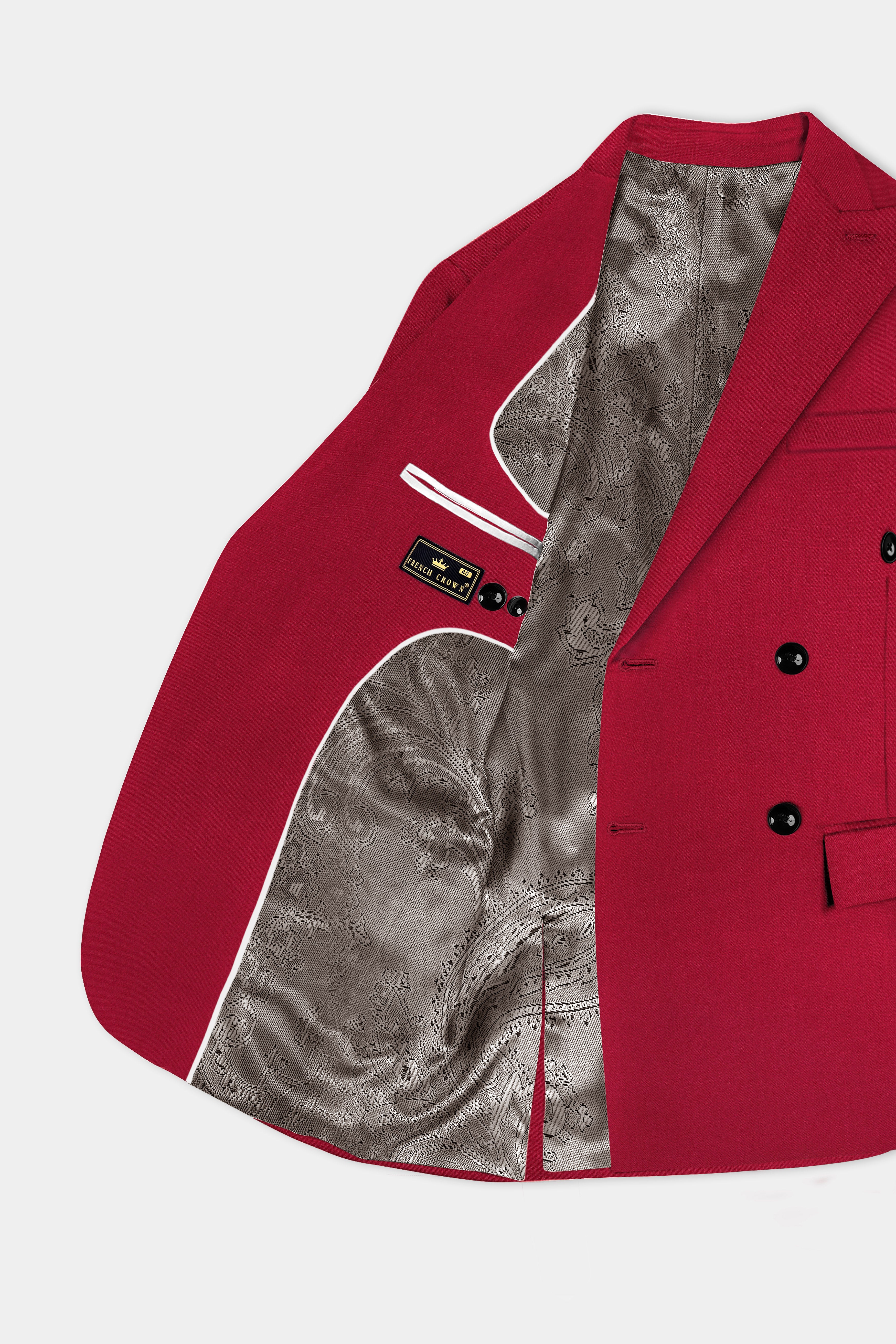 Vermilion-Chili Red Solid Wool Rich Double Breasted Slight Stretch Suit