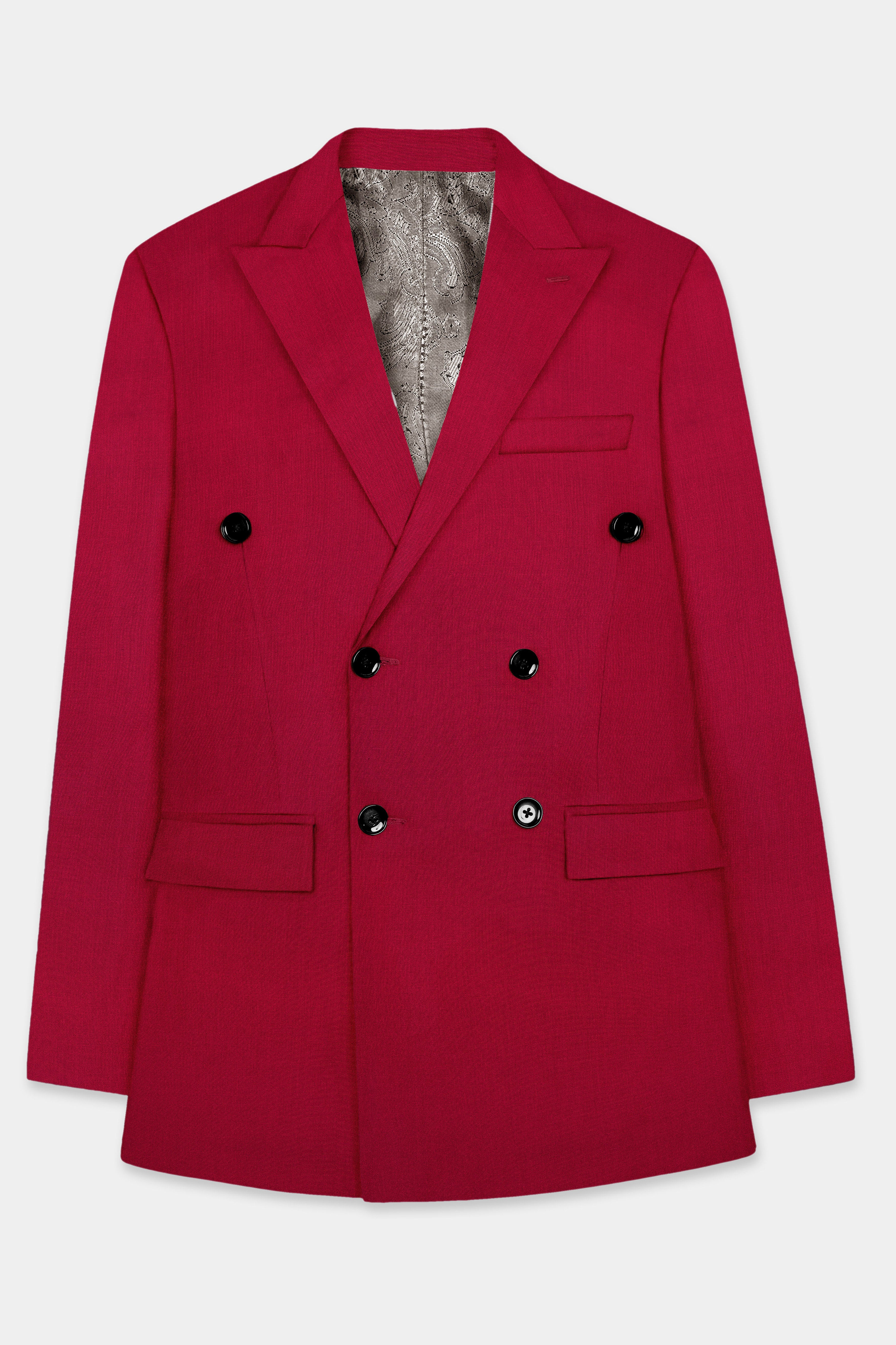 Vermilion-Chili Red Solid Wool Rich Double Breasted Suit