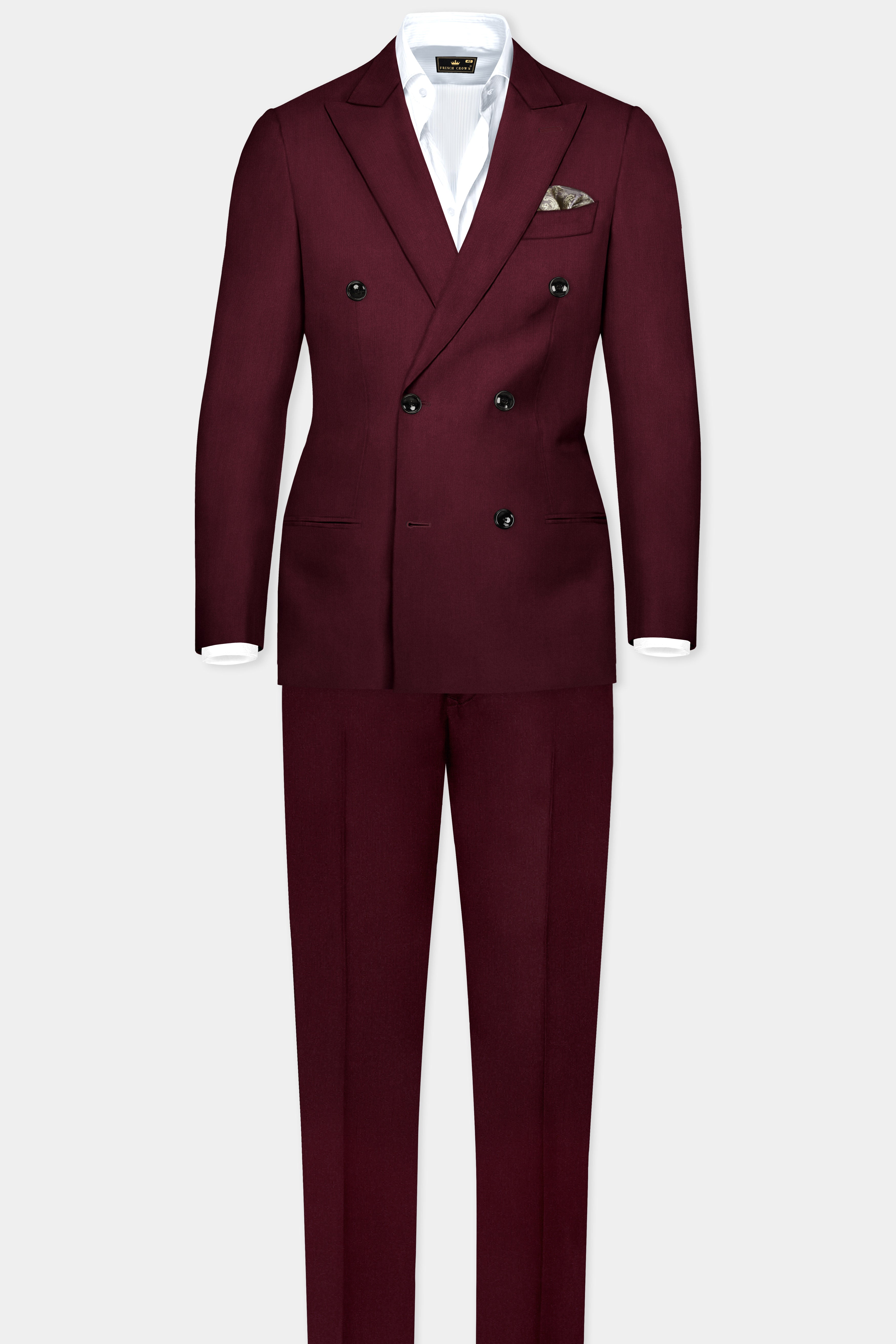 Merlot-Wine Berry Solid Wool Rich Double Breasted Suit