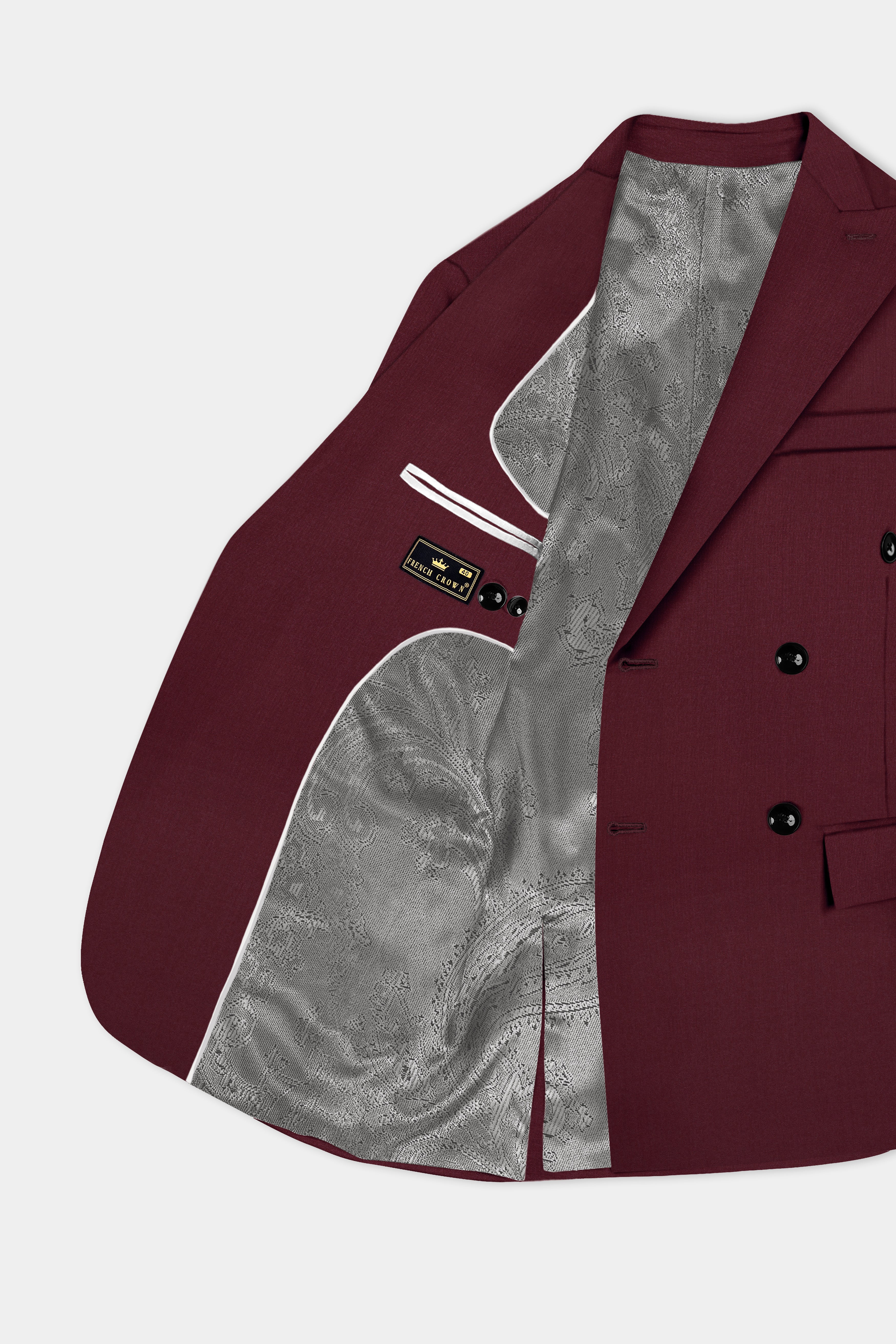 Merlot-Wine Berry Solid Wool Rich Double Breasted Slight Stretch Suit