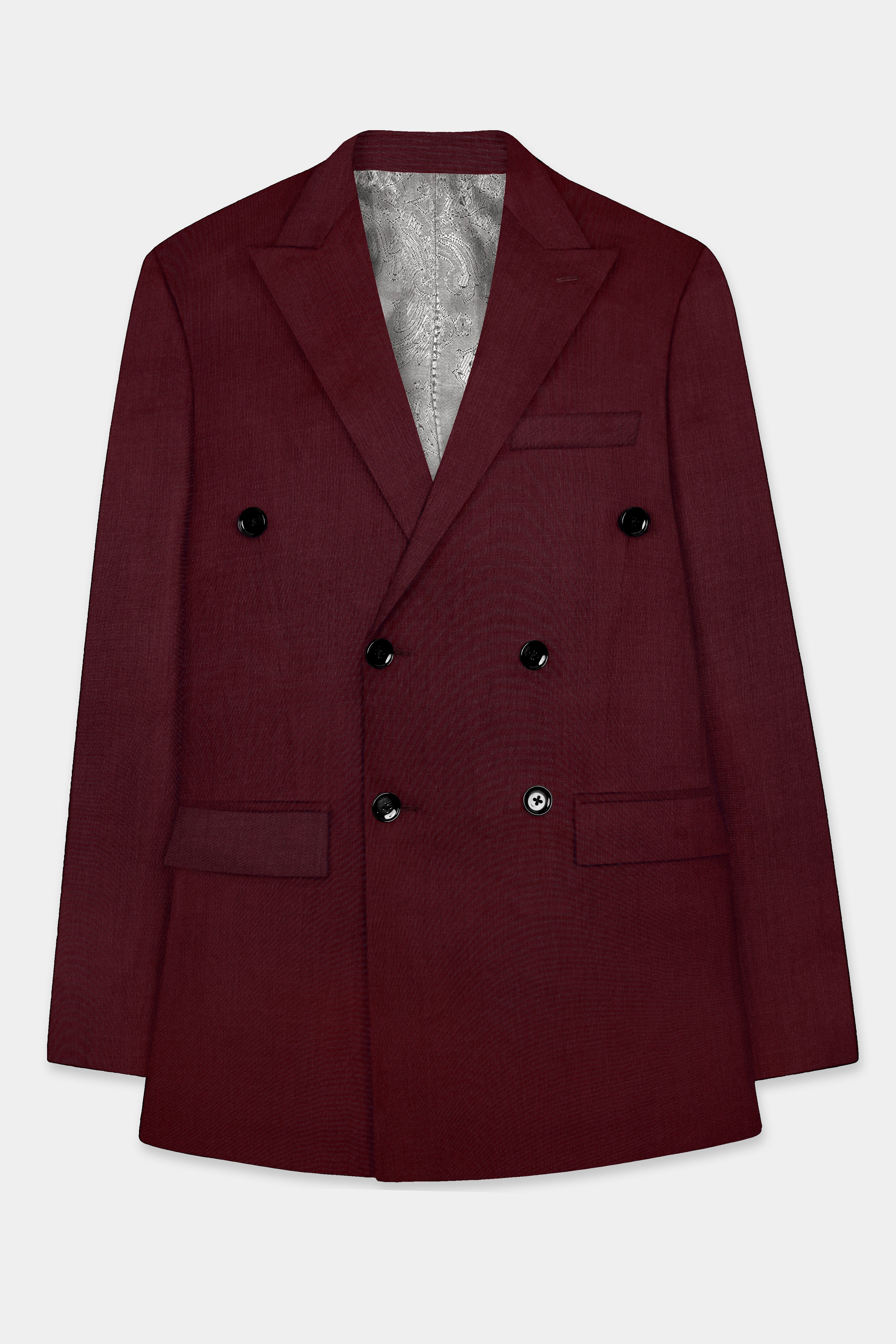 Merlot-Wine Berry Solid Wool Rich Double Breasted Slight Stretch Suit