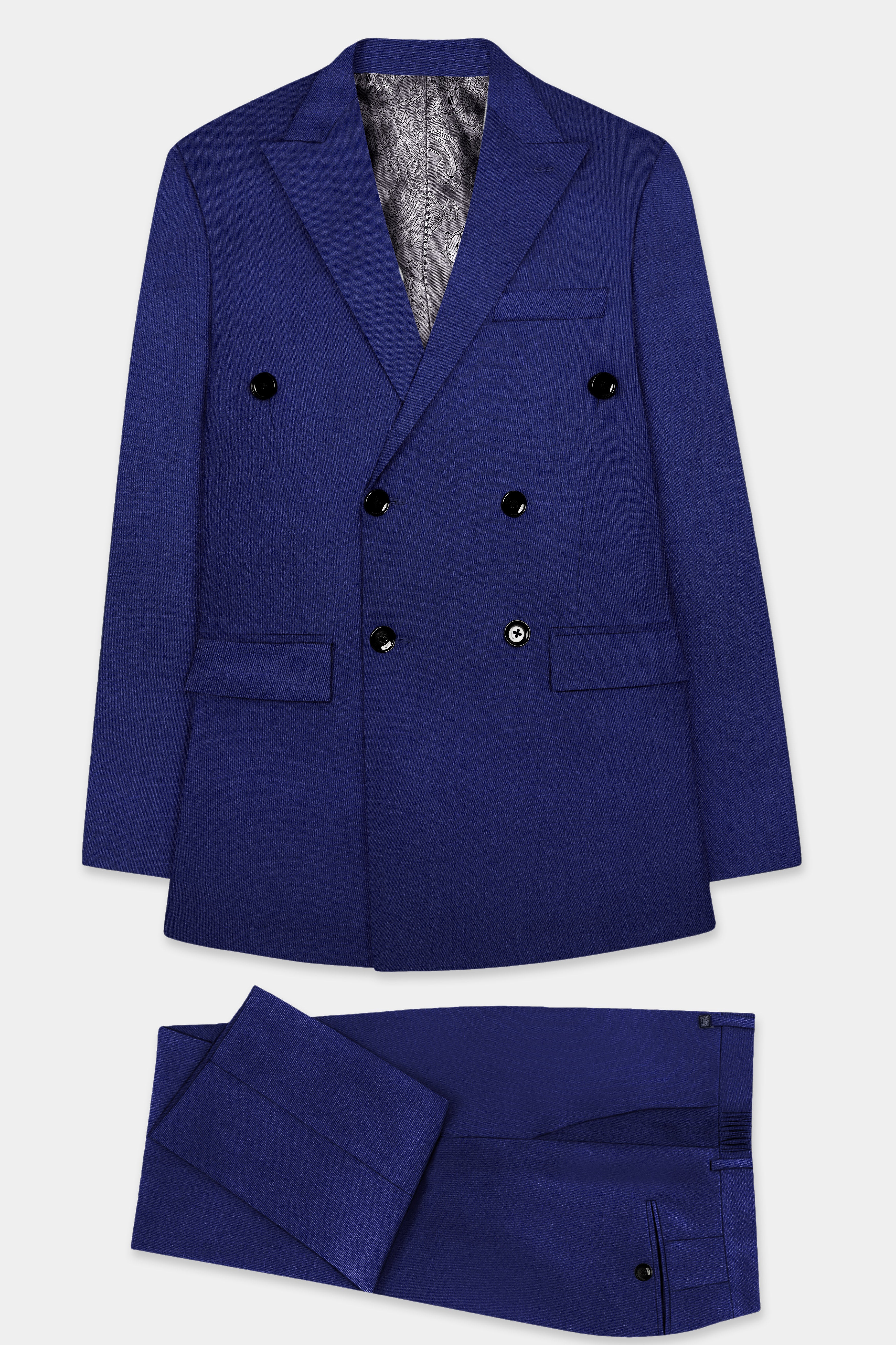 Celestia- Blue Solid Wool Rich Double Breasted Slight Stretch Suit