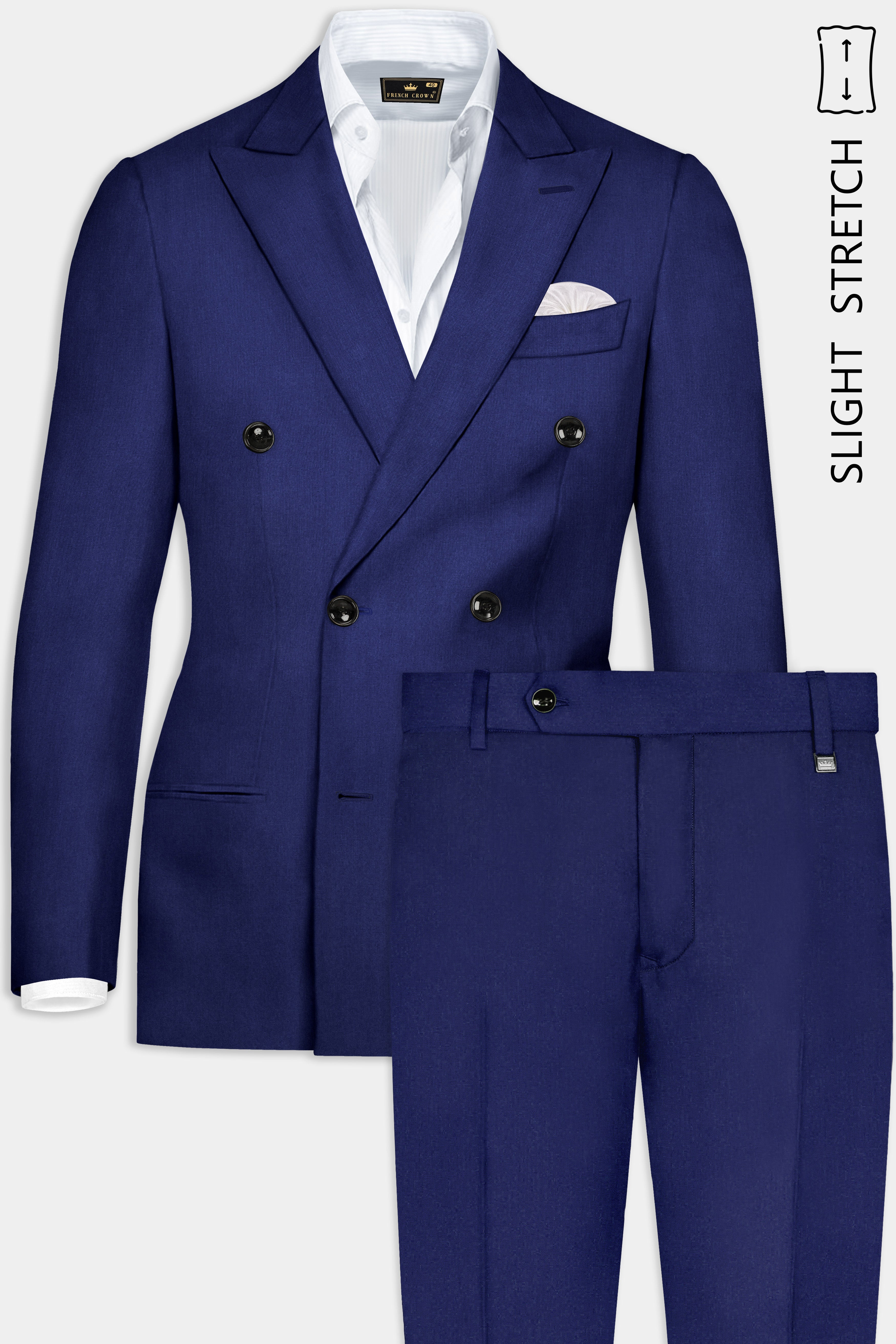 Celestia- Blue Solid Wool Rich Double Breasted Slight Stretch Suit