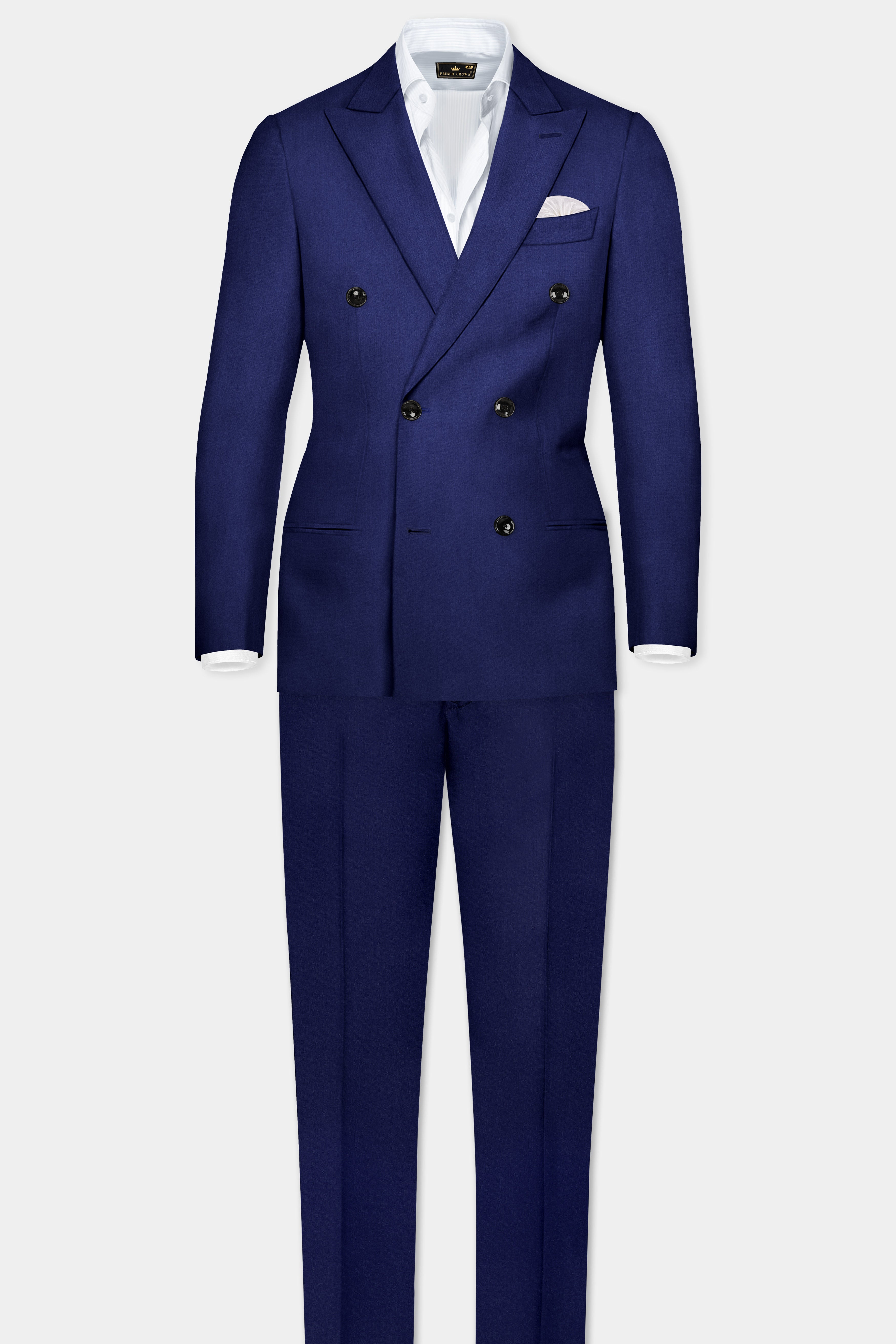 Celestia-Zodiac Blue Solid Wool Rich Double Breasted Suit