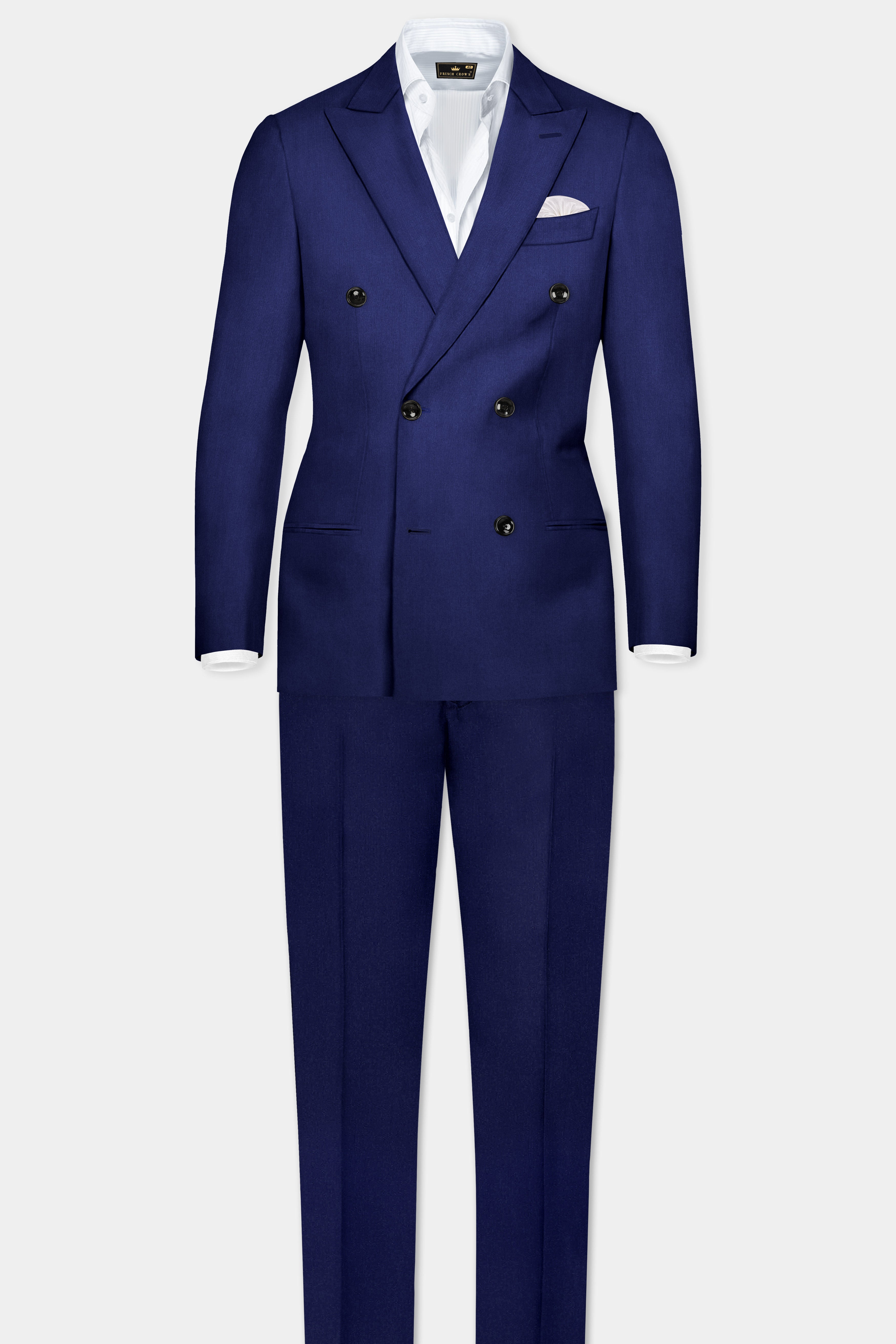 Celestia- Blue Solid Wool Rich Double Breasted Slight Stretch Suit