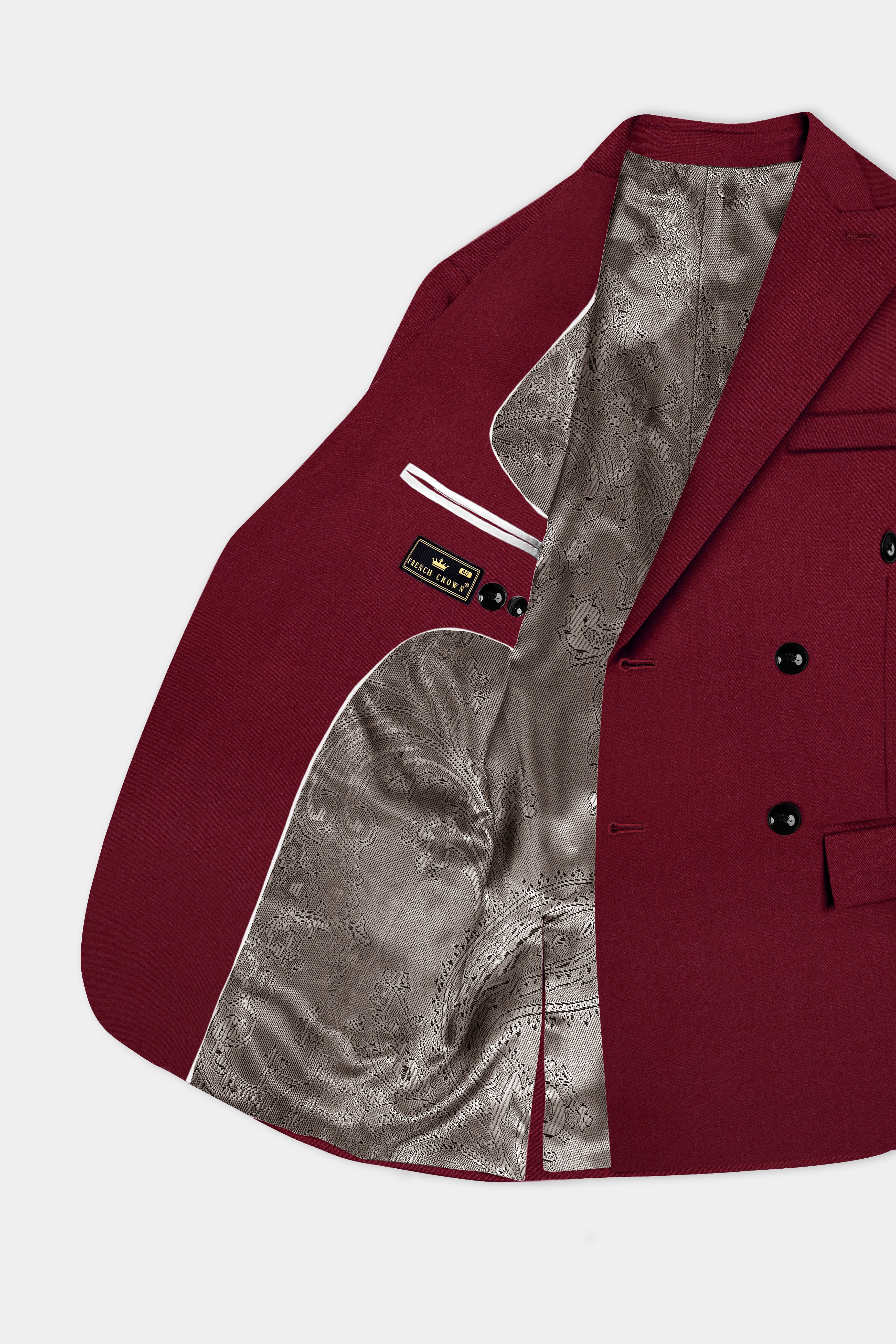 CrimsonAce-Cherry Red Solid Wool Rich Double Breasted Slight Stretch Suit