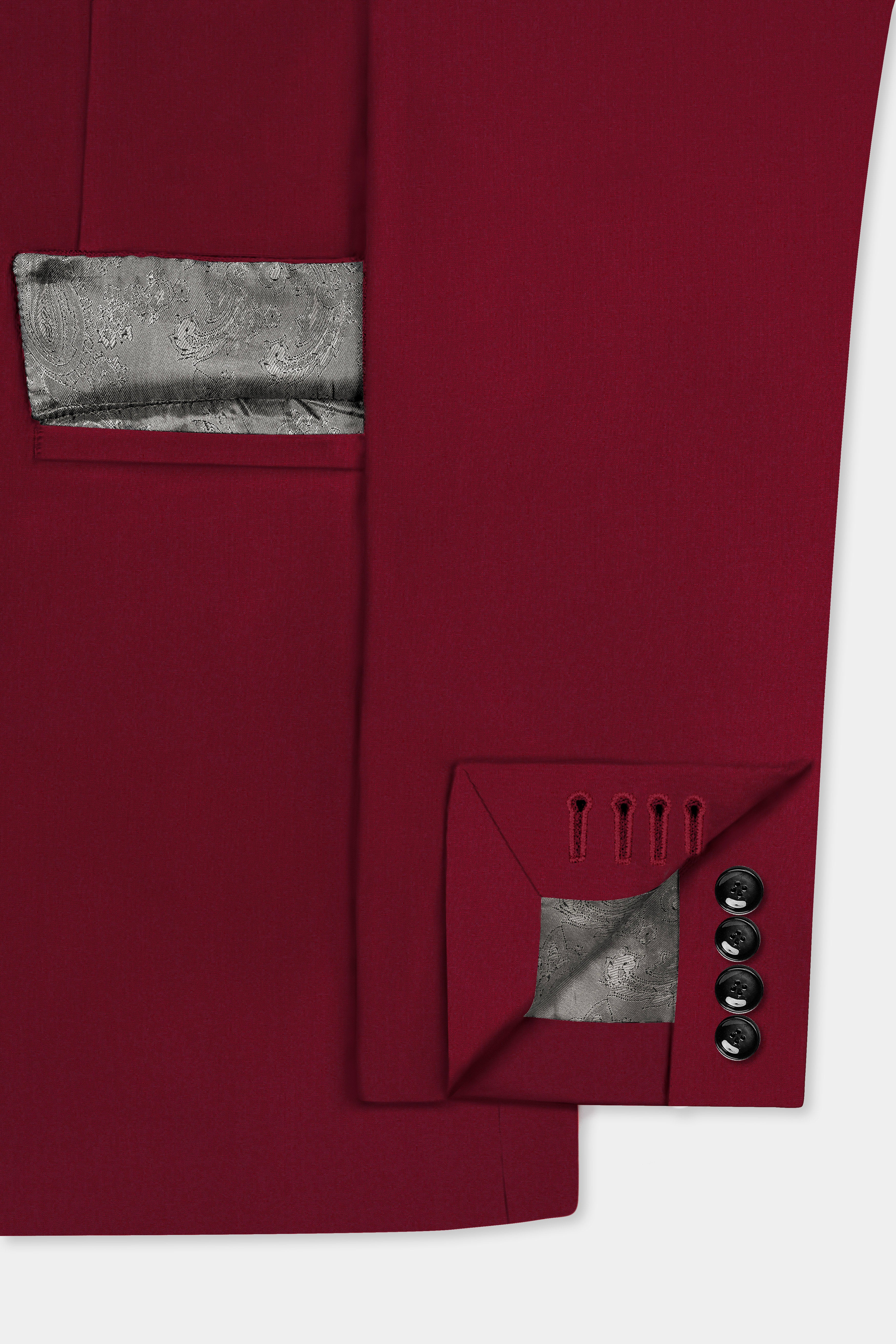 CrimsonAce-Cherry Red Solid Wool Rich Double Breasted Slight Stretch Suit