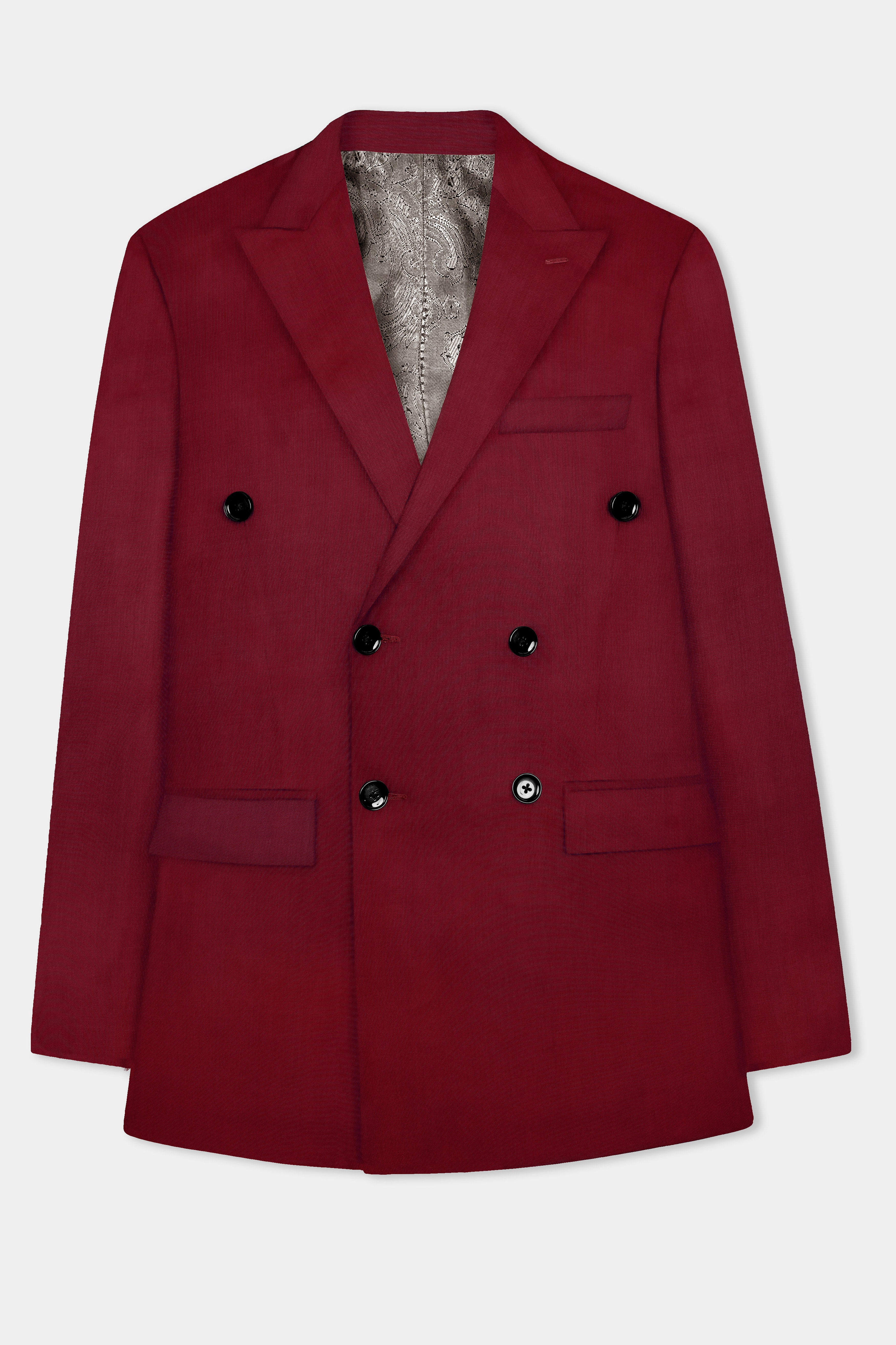 CrimsonAce-Cherry Red Solid Wool Rich Double Breasted Slight Stretch Suit