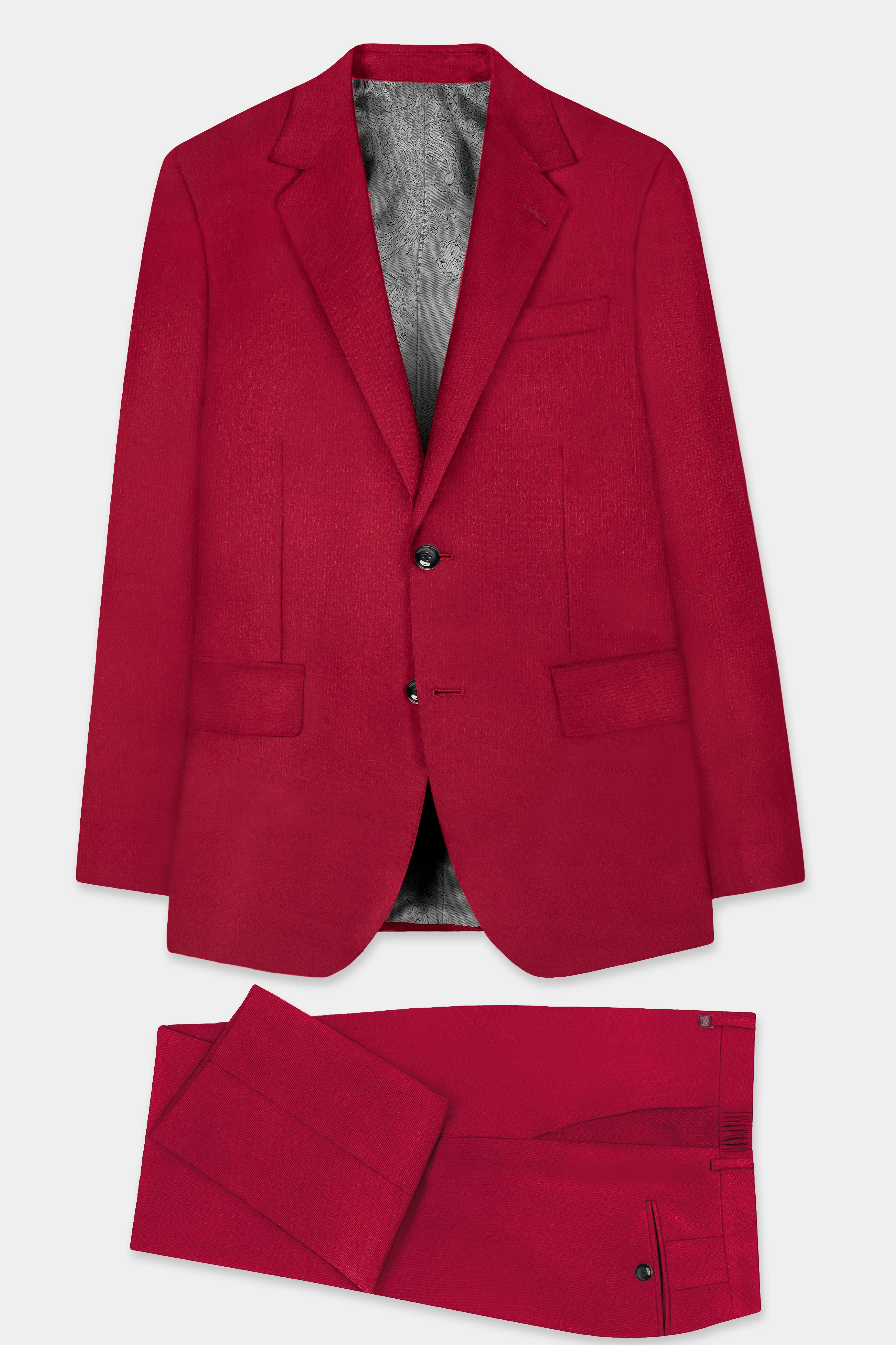 Vermilion-Chili Red Solid Wool Rich Single Breasted Suit