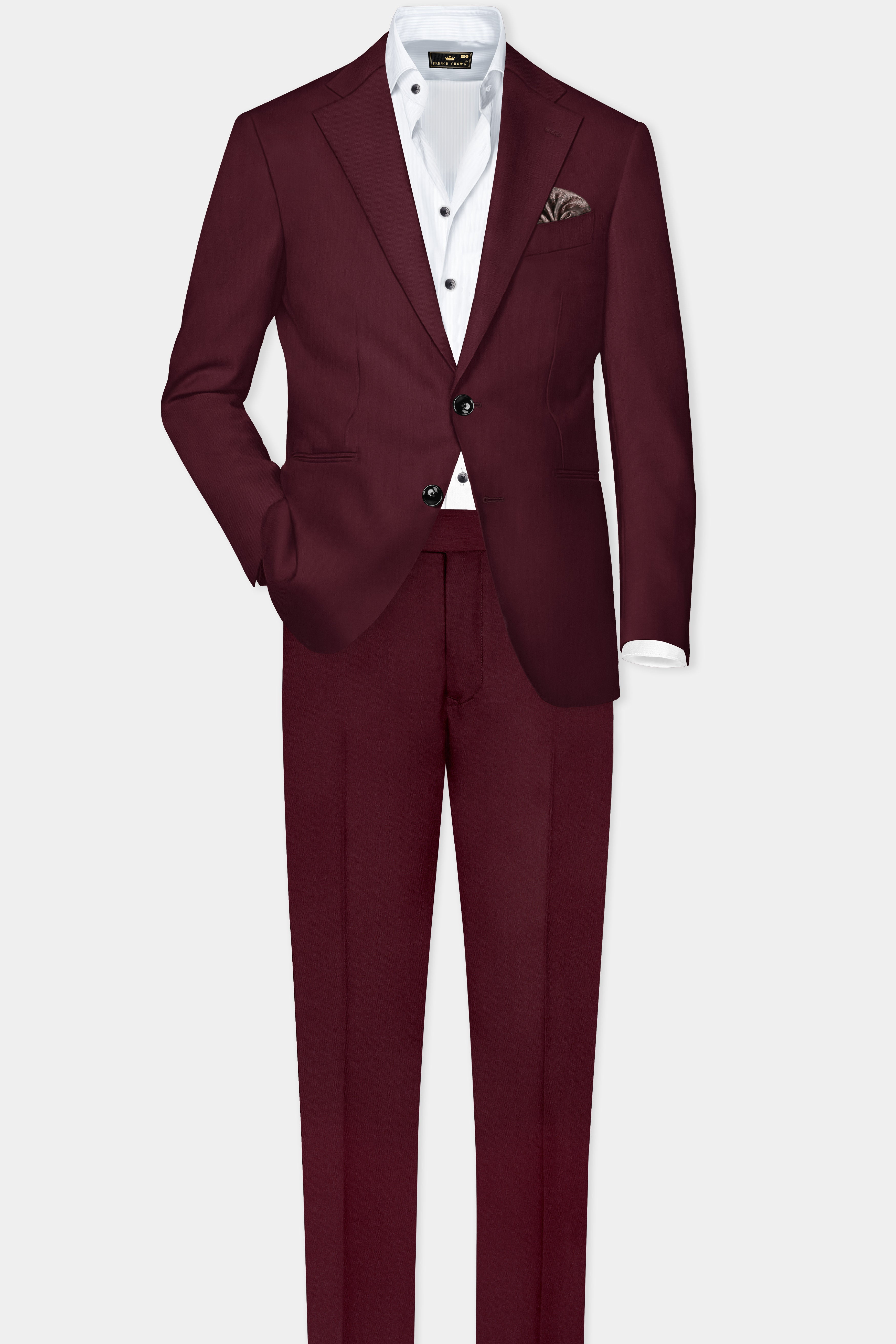 Merlot-Wine Berry Solid Wool Rich Single Breasted Suit