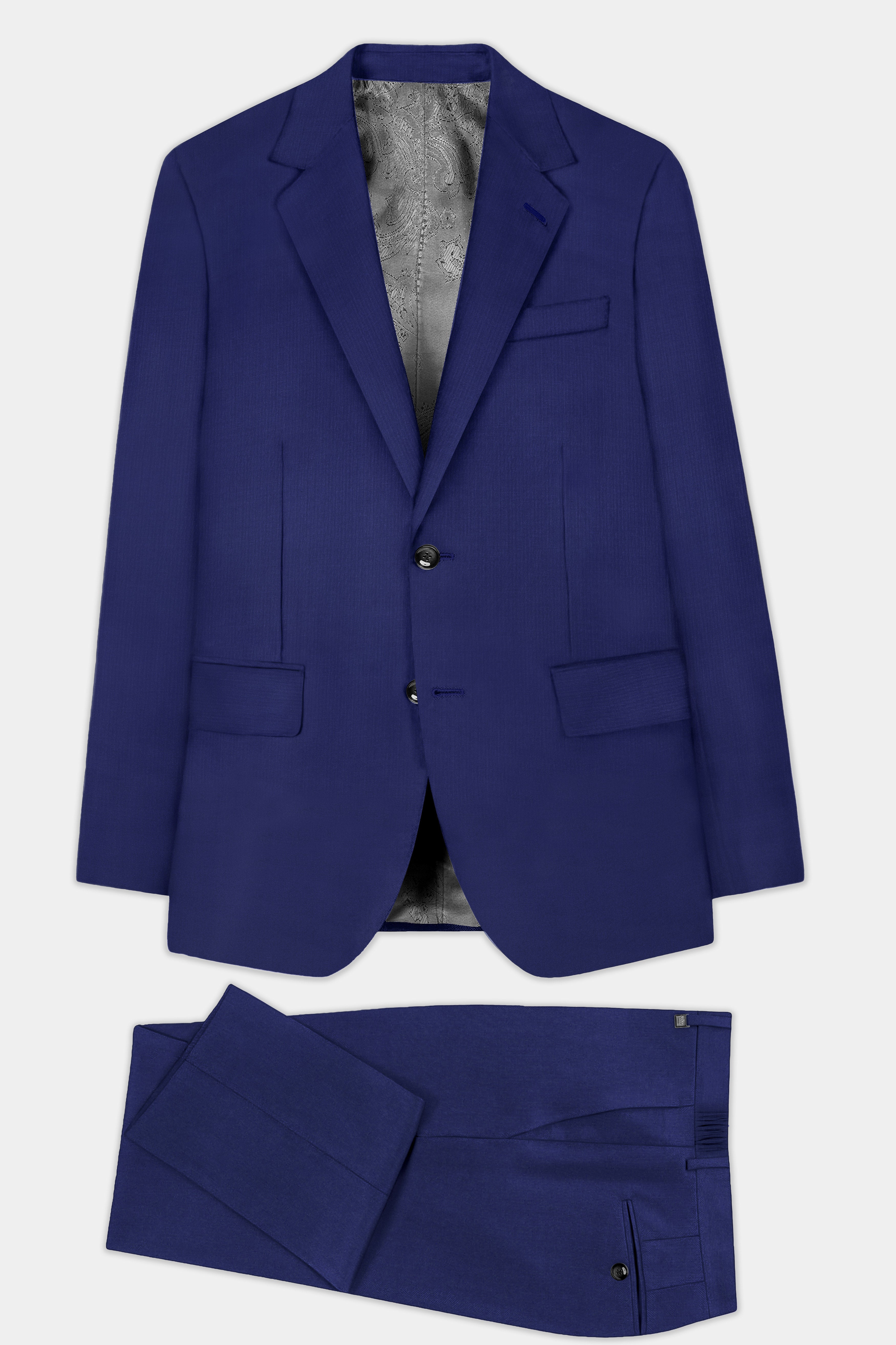 Celestia- Blue Solid Wool Rich Single Breasted Slight Stretch Suit