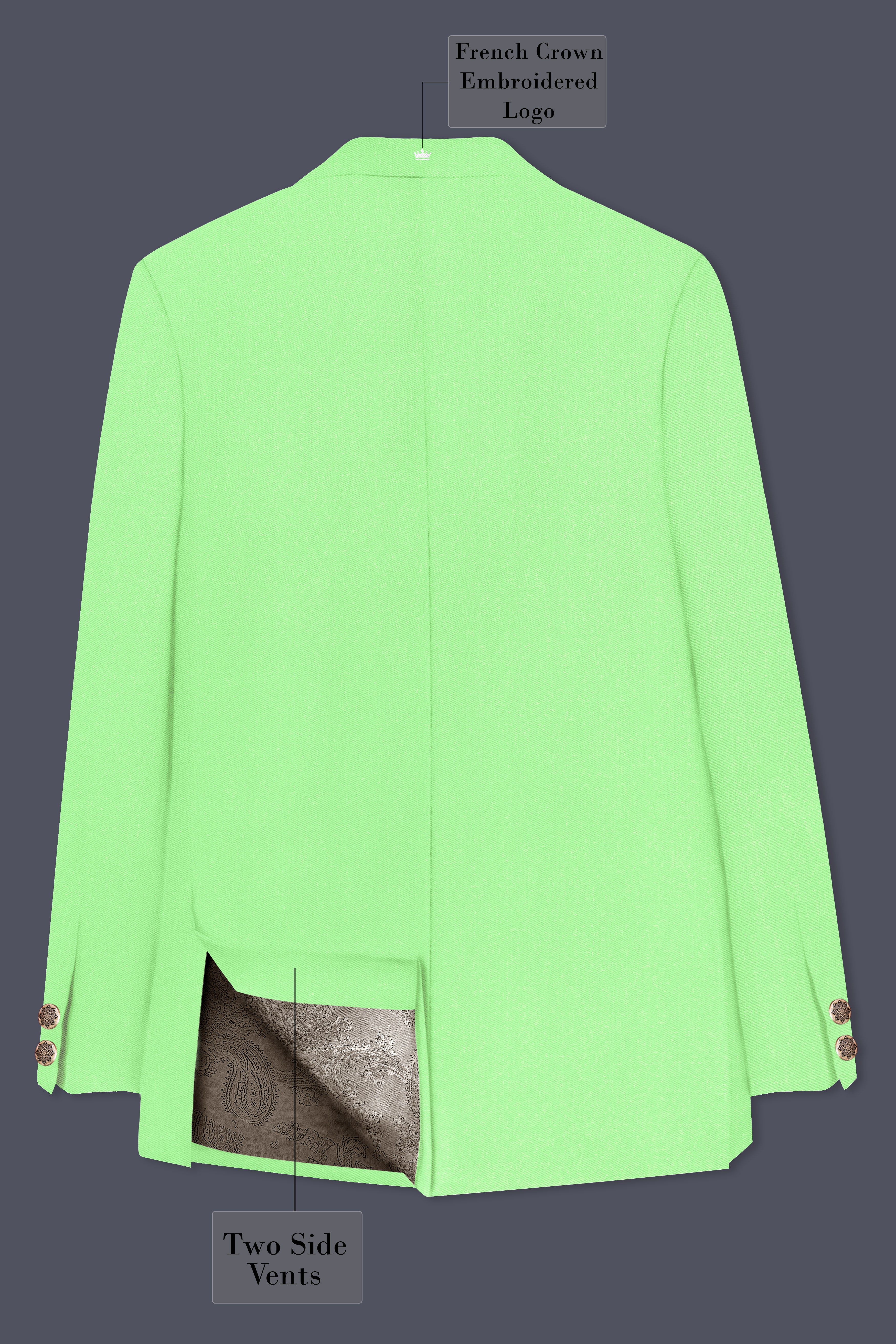 Emerald-Mint Green Solid Wool Rich Bandhgala Stretchable traveler Suit