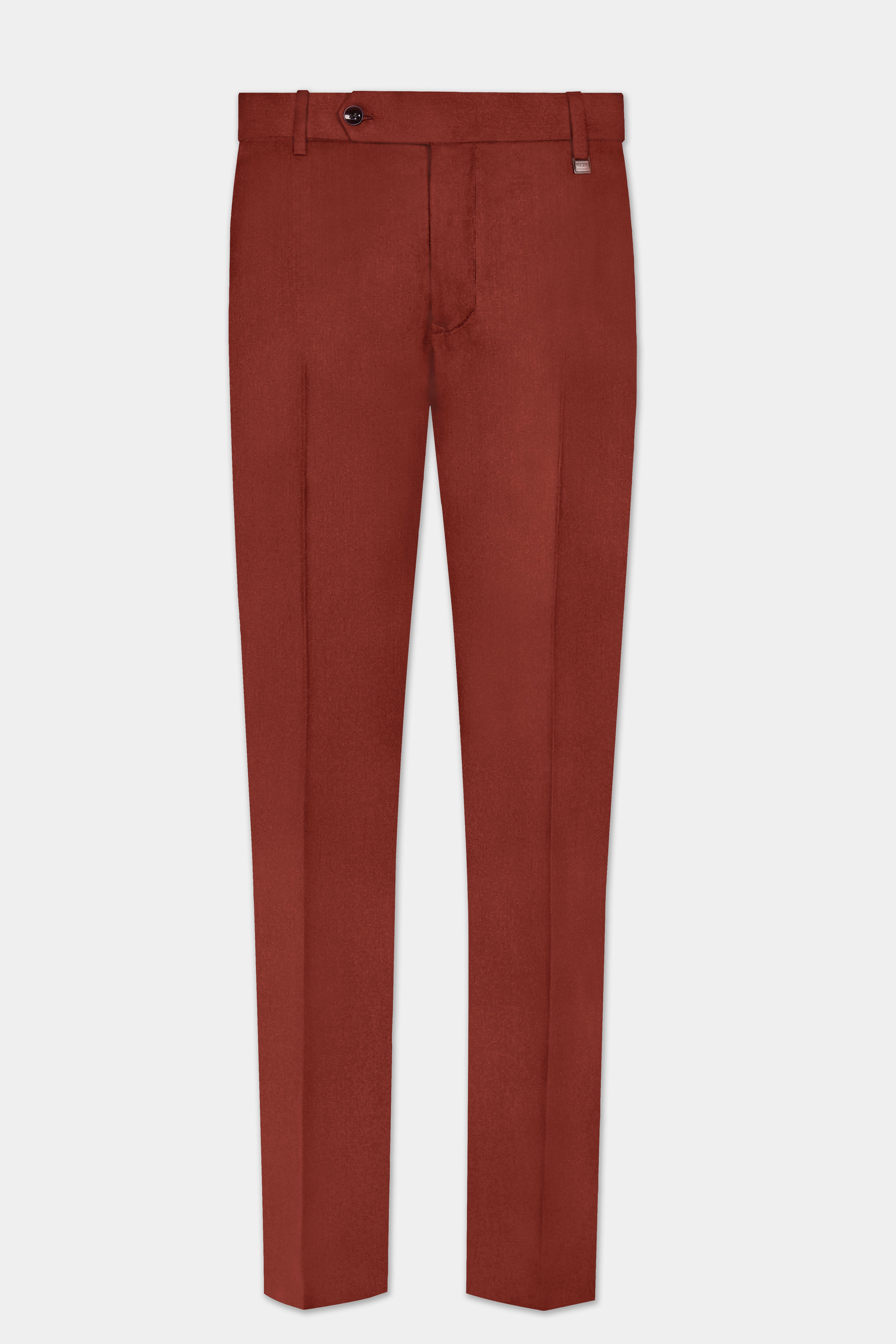 Inferno Rust-Brick Red Solid Wool Rich Bandhgala Suit