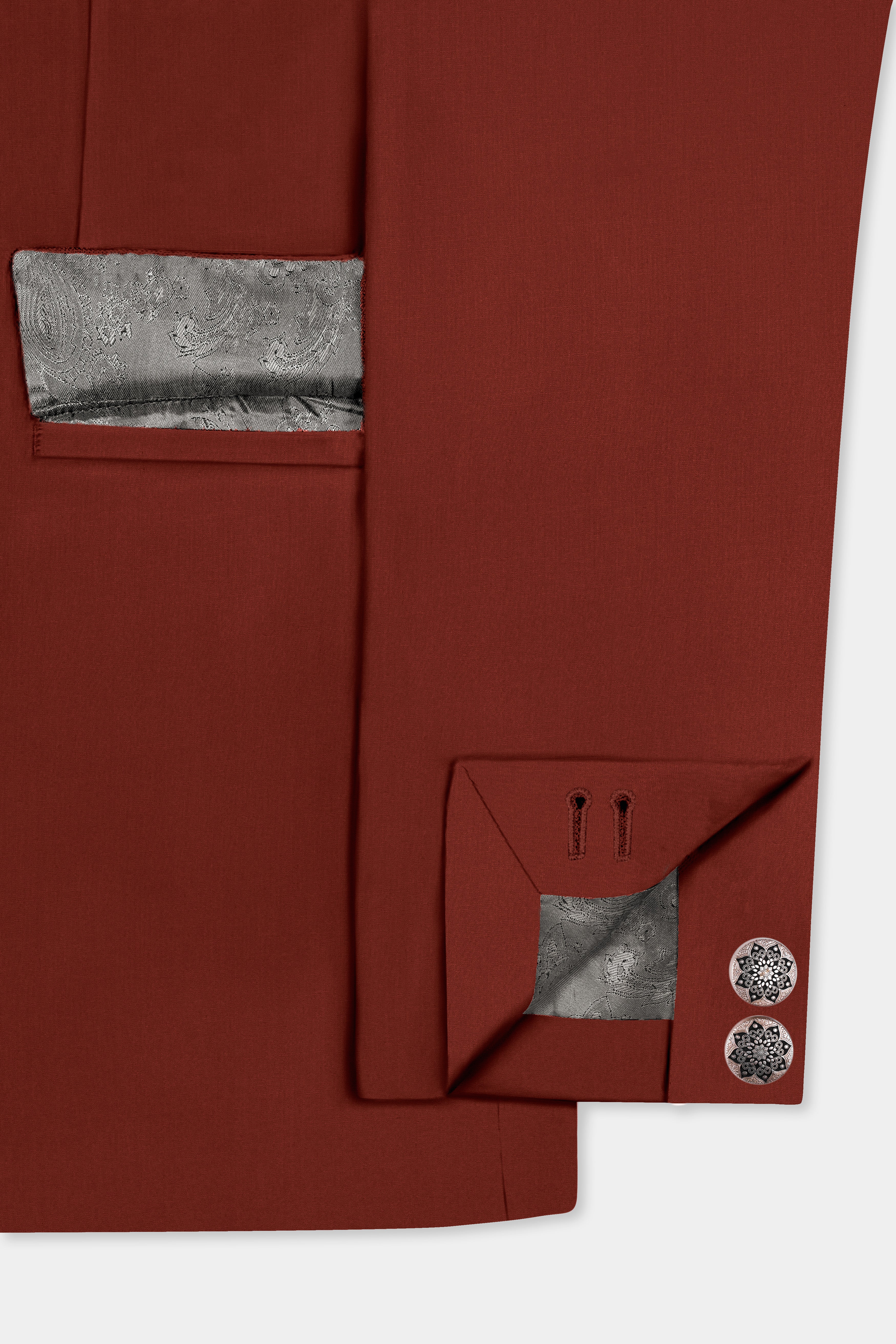 Inferno Rust-Brick Red Solid Wool Rich Bandhgala Suit