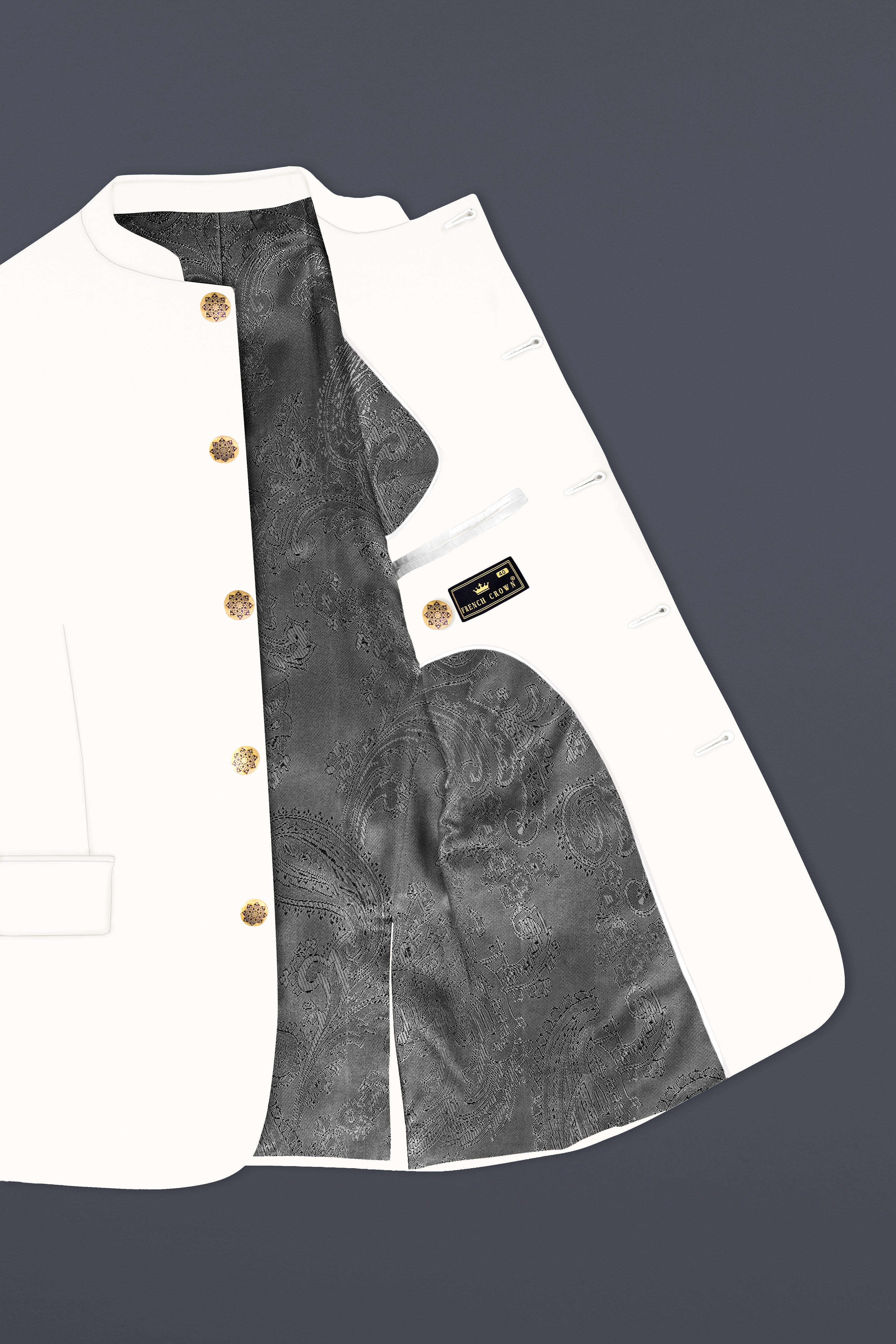 Off White Solid Wool Rich Bandhgala Slight Stretch Suit