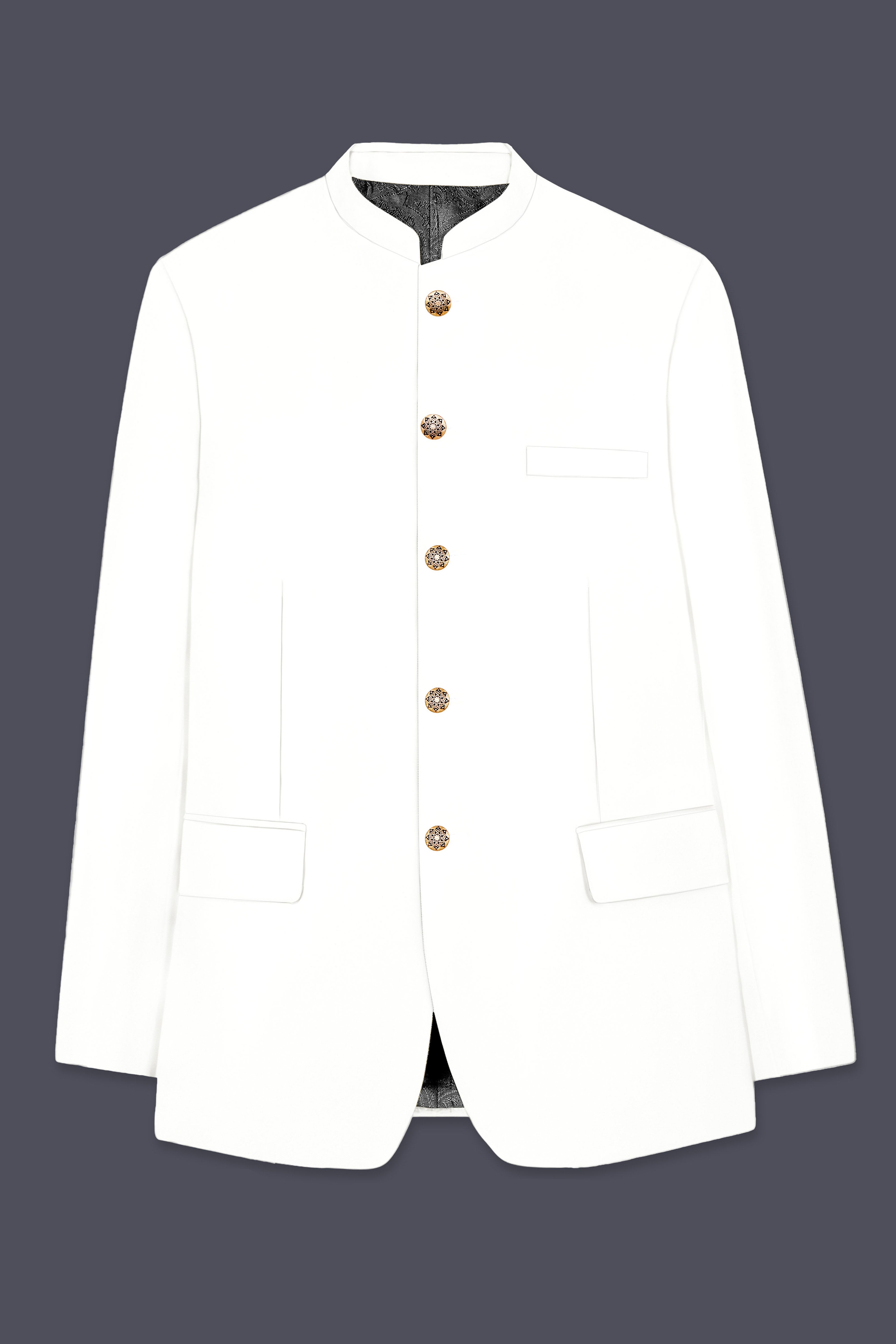 Off White Solid Wool Rich Bandhgala Slight Stretch Suit