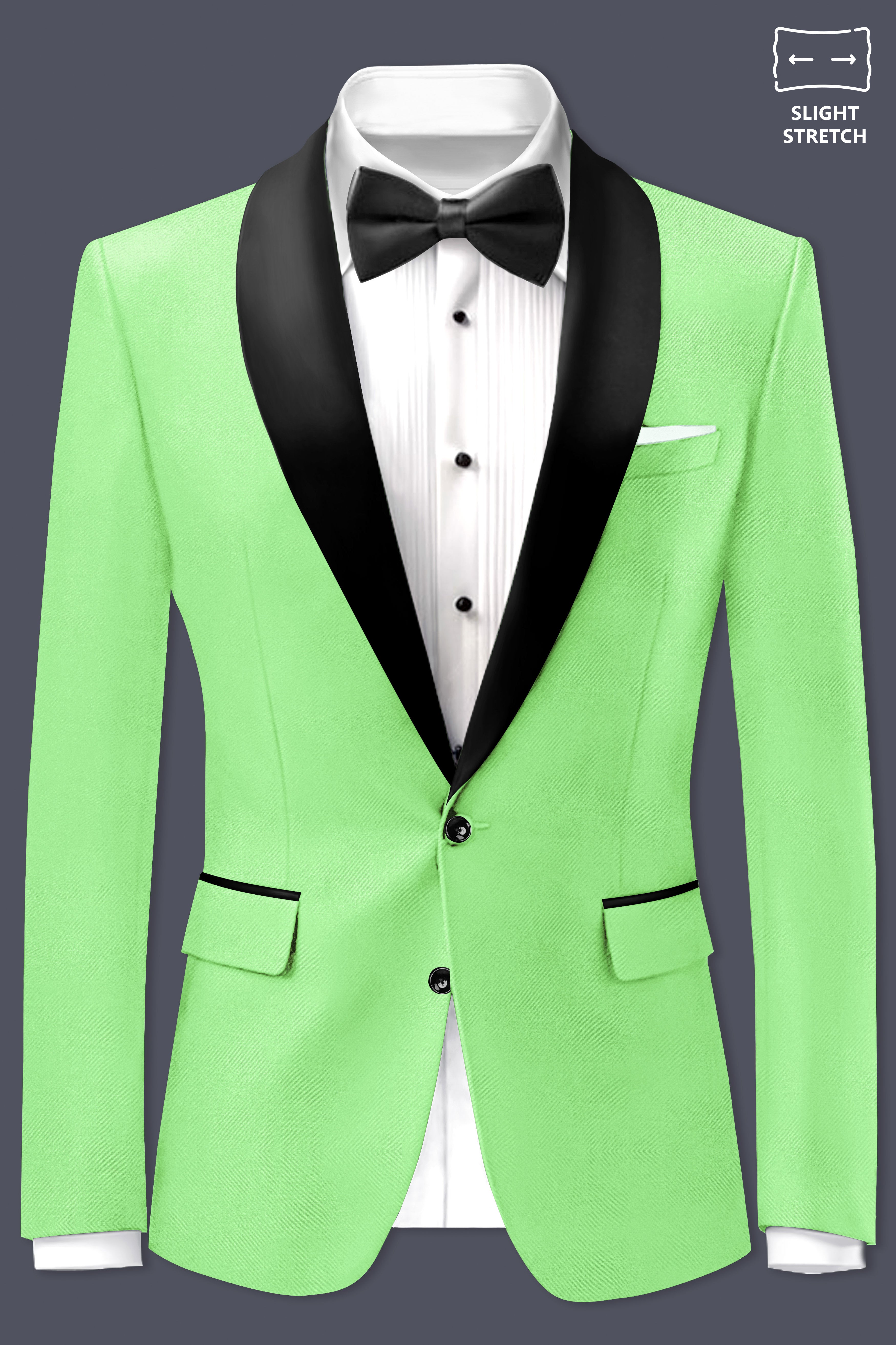 Emerald-Mint Green Solid Wool Rich Tuxedo Slight Stretch Suit