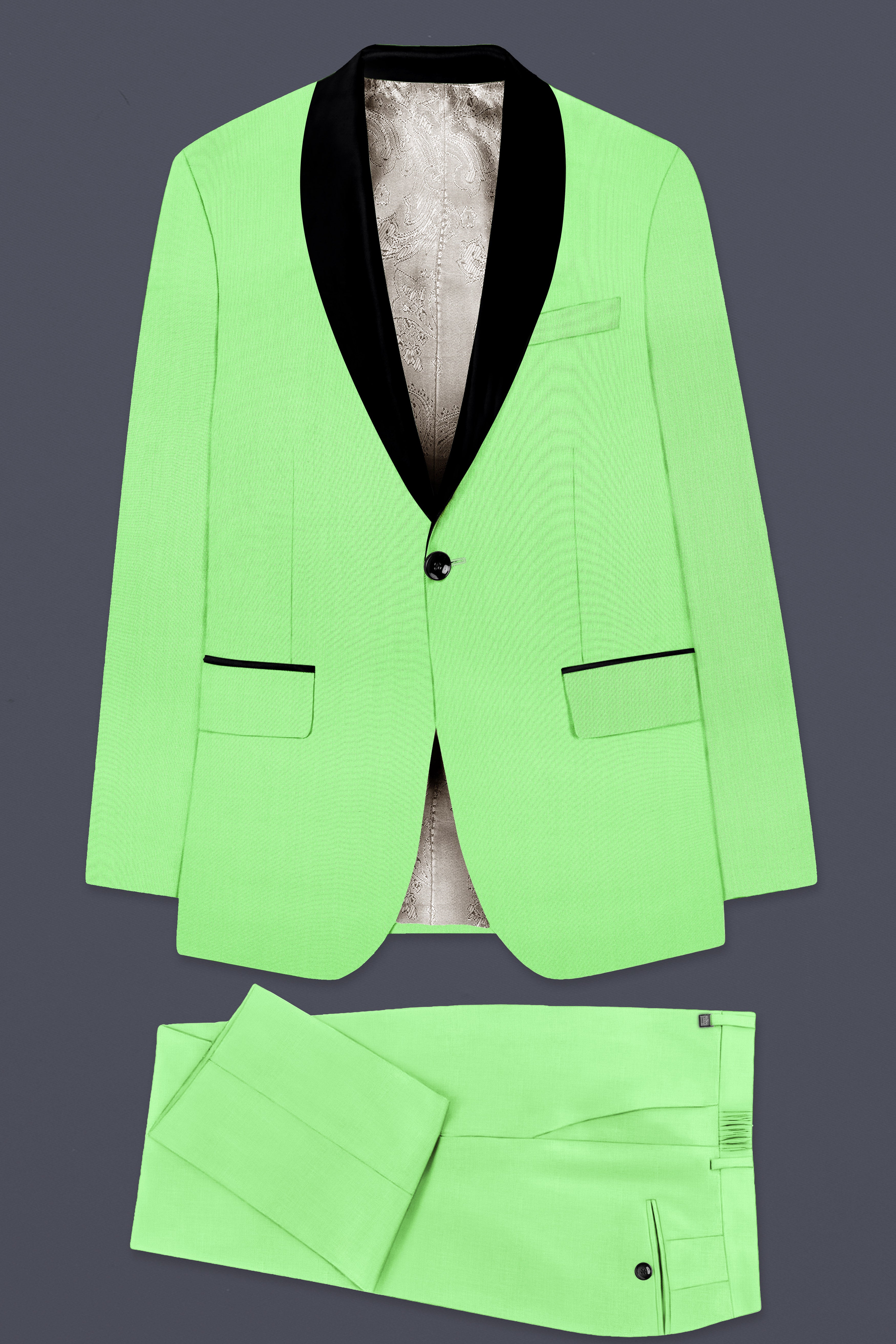 Emerald-Mint Green Solid Wool Rich Tuxedo Slight Stretch Suit