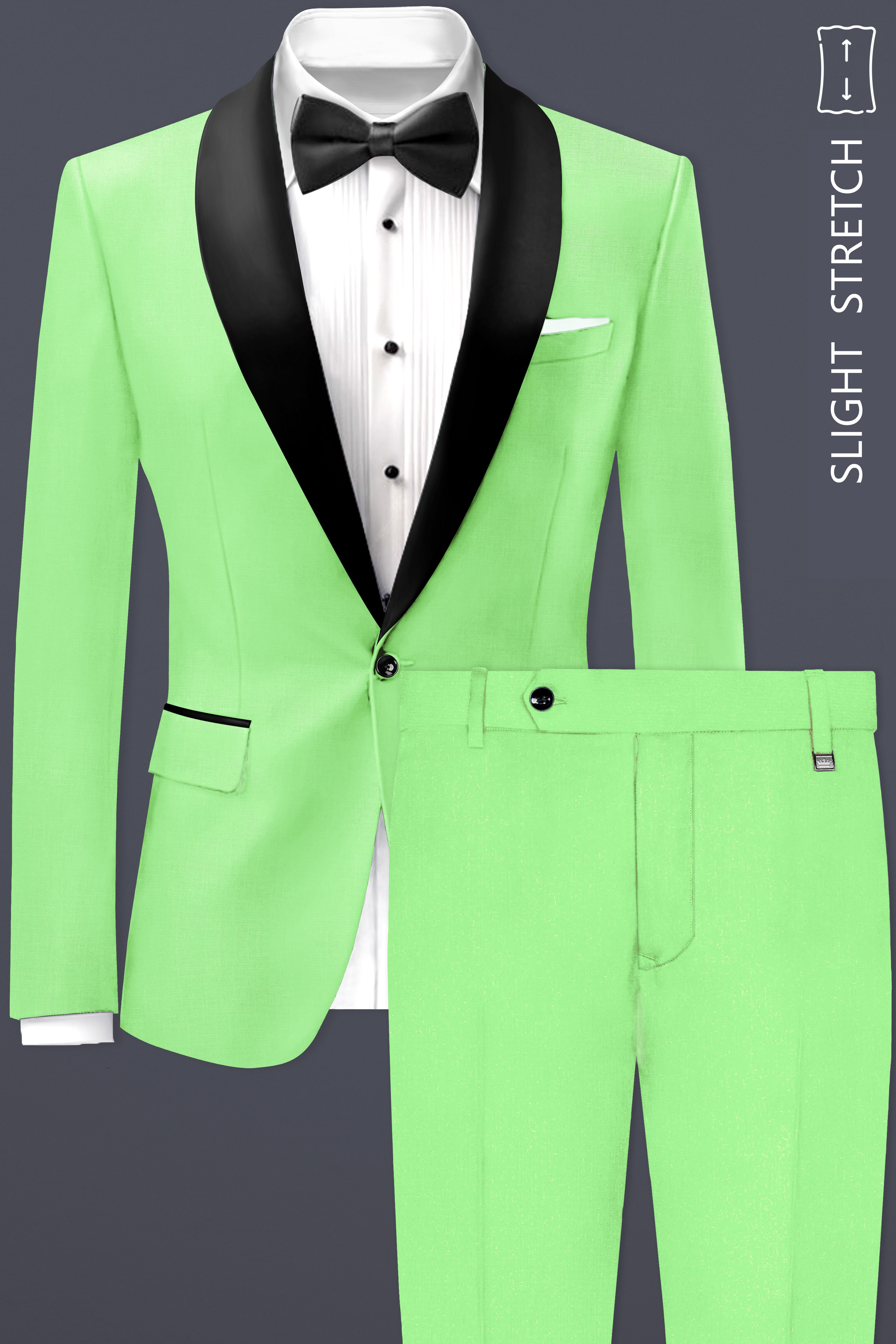 Emerald-Mint Green Solid Wool Rich Tuxedo Slight Stretch Suit