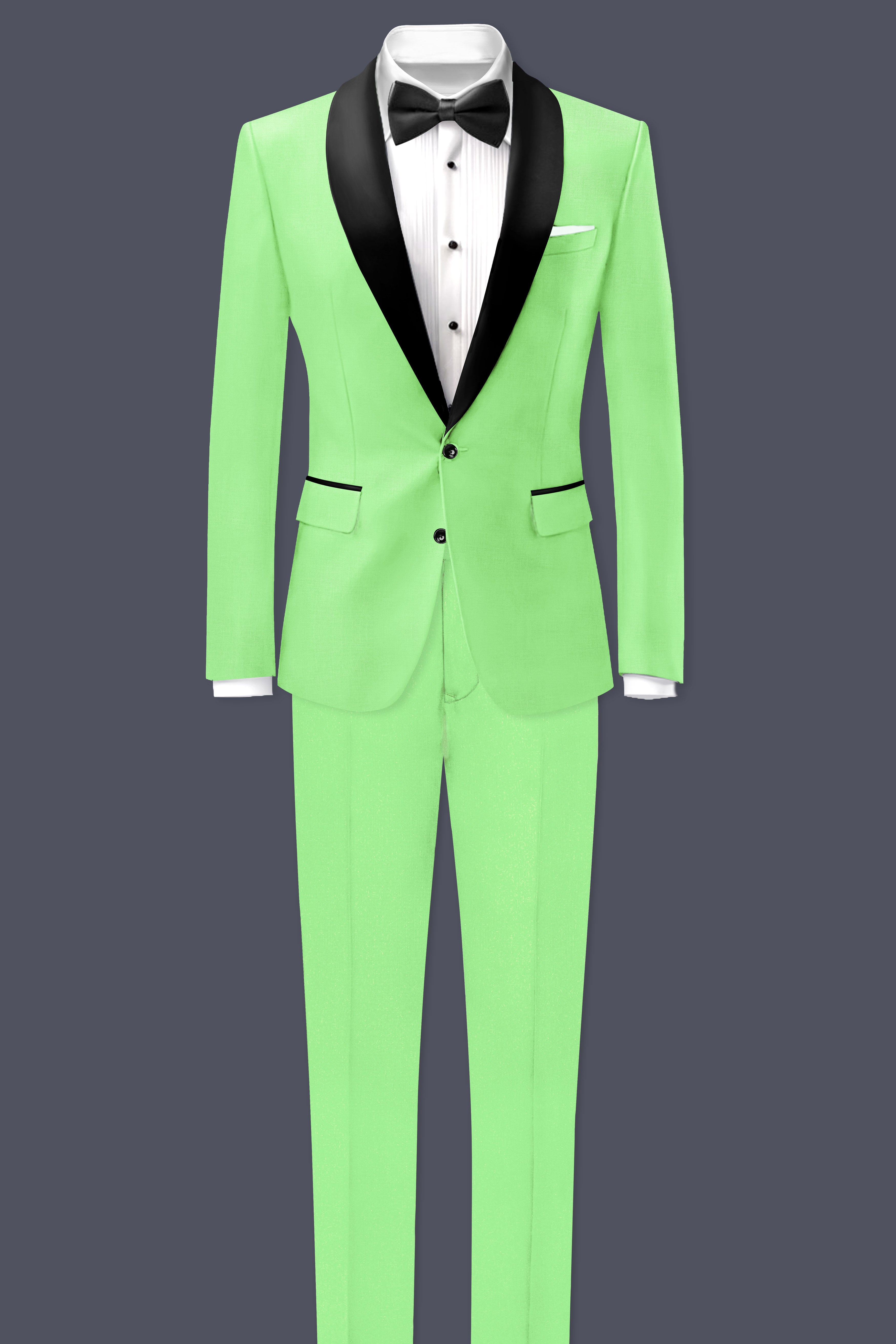 Emerald-Mint Green Solid Wool Rich Tuxedo Slight Stretch Suit