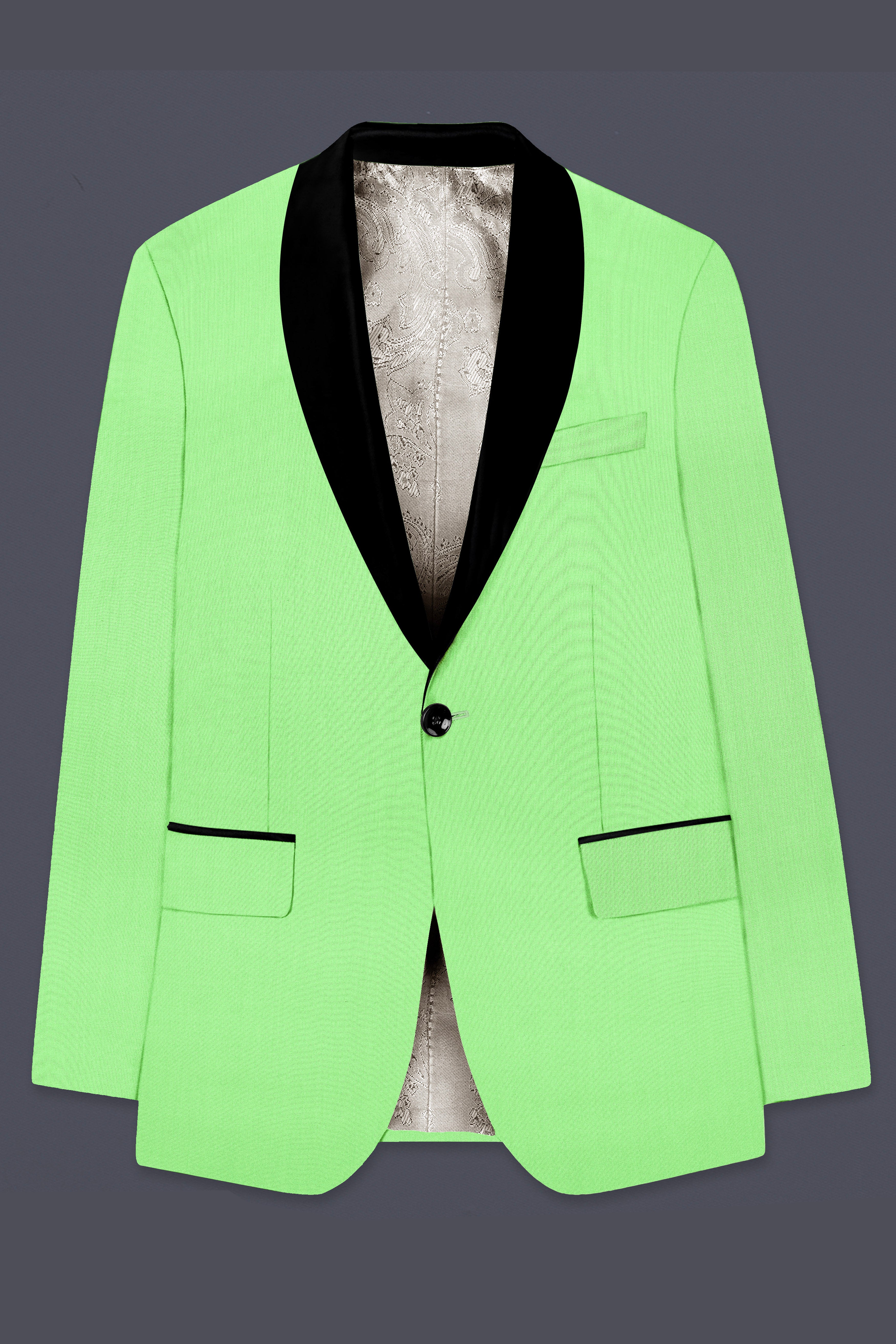 Emerald-Mint Green Solid Wool Rich Tuxedo Slight Stretch Suit