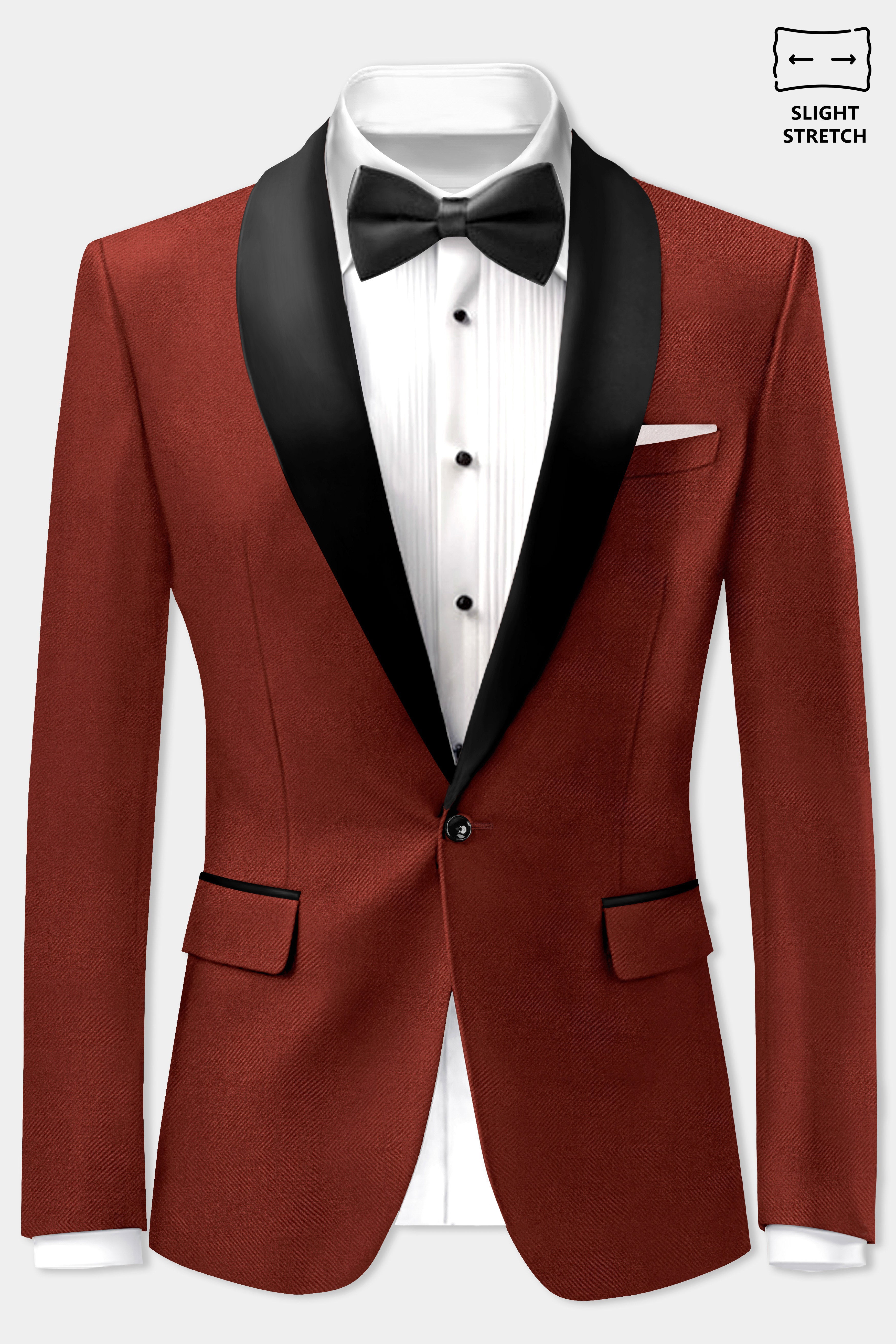 Inferno Rust-Brick Red Solid Wool Rich Tuxedo Slight Stretch Suit