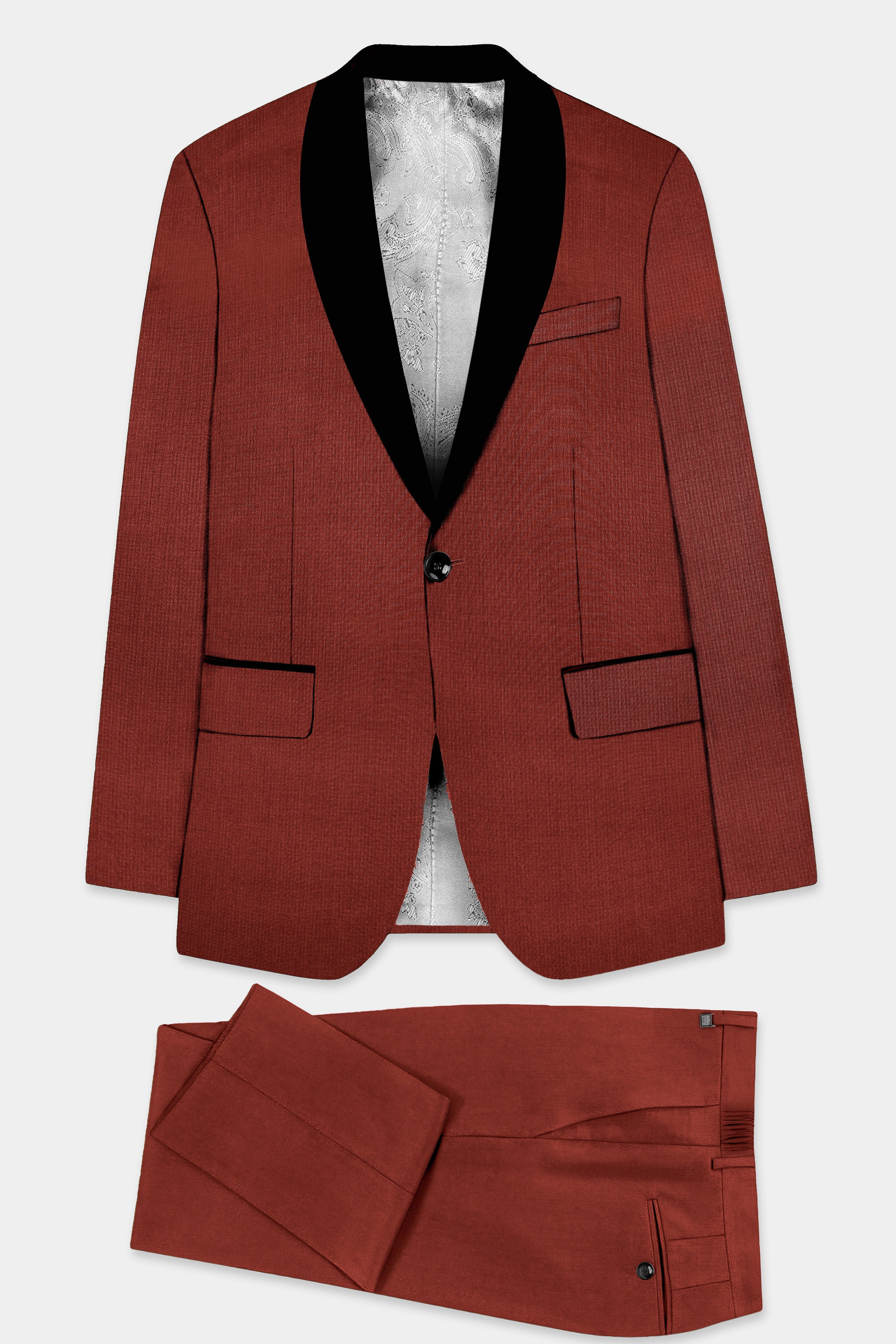 Inferno Rust-Brick Red Solid Wool Rich Tuxedo Slight Stretch Suit