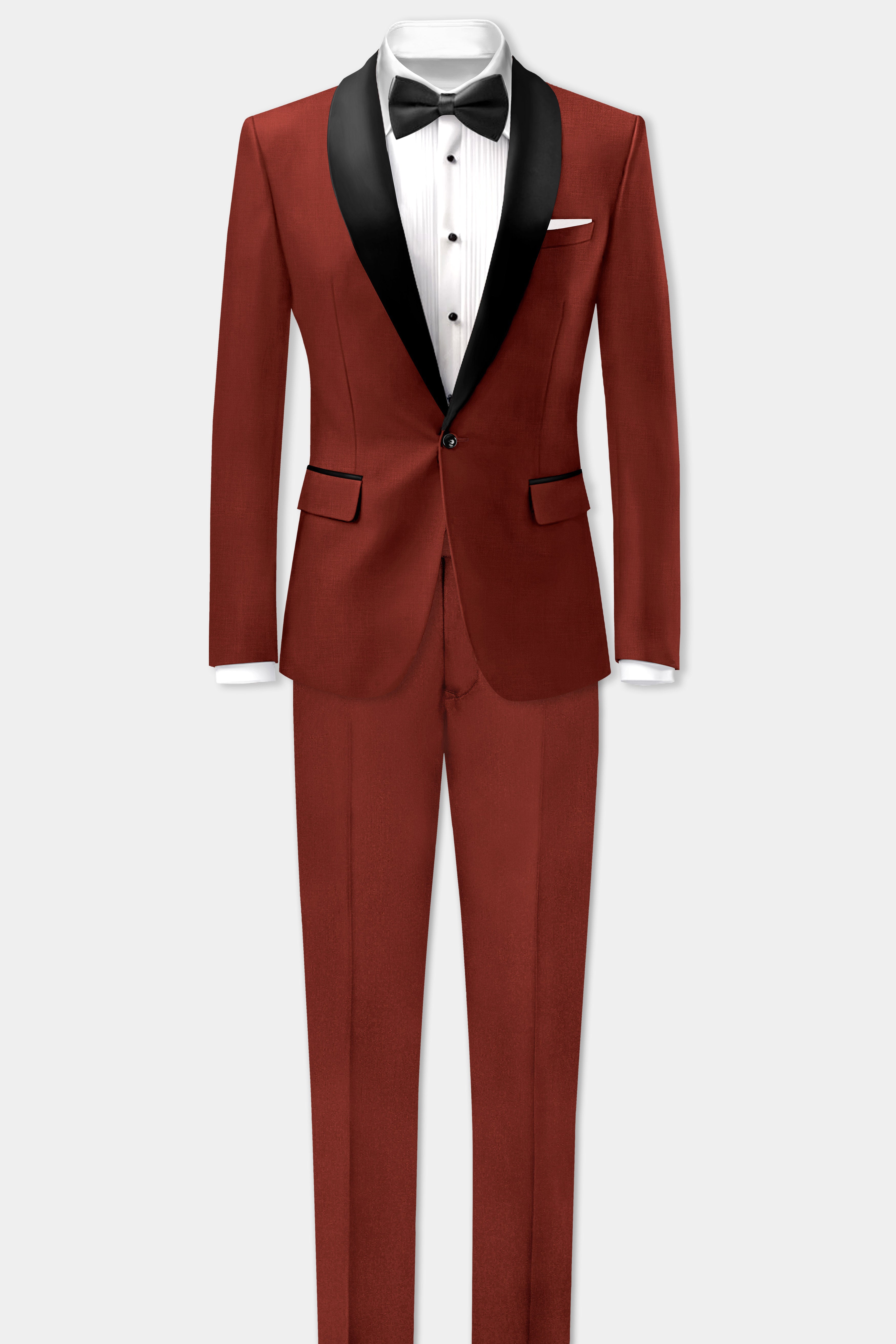 Inferno Rust-Brick Red Solid Wool Rich Tuxedo Slight Stretch Suit
