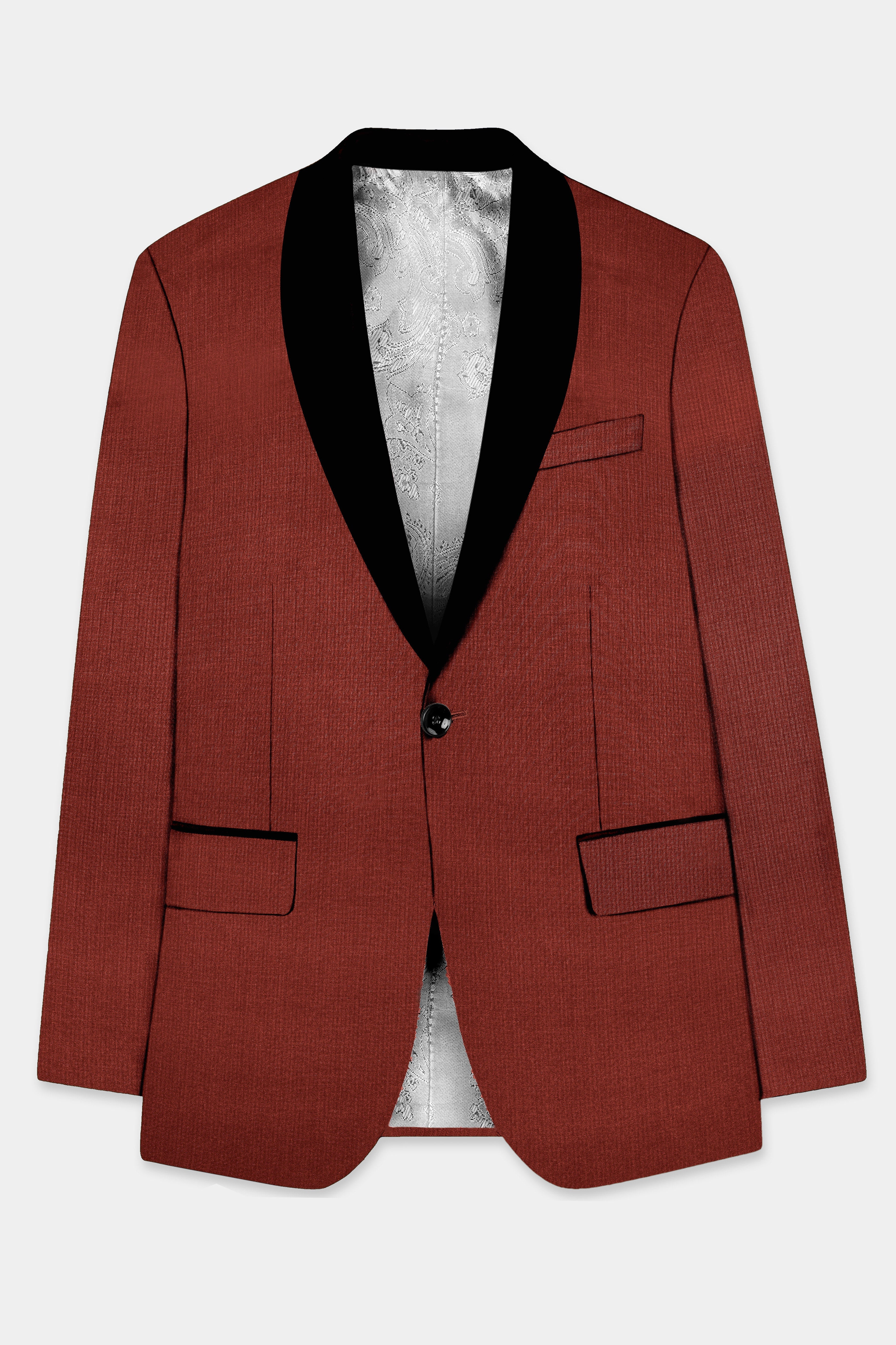 Inferno Rust-Brick Red Solid Wool Rich Tuxedo Slight Stretch Suit