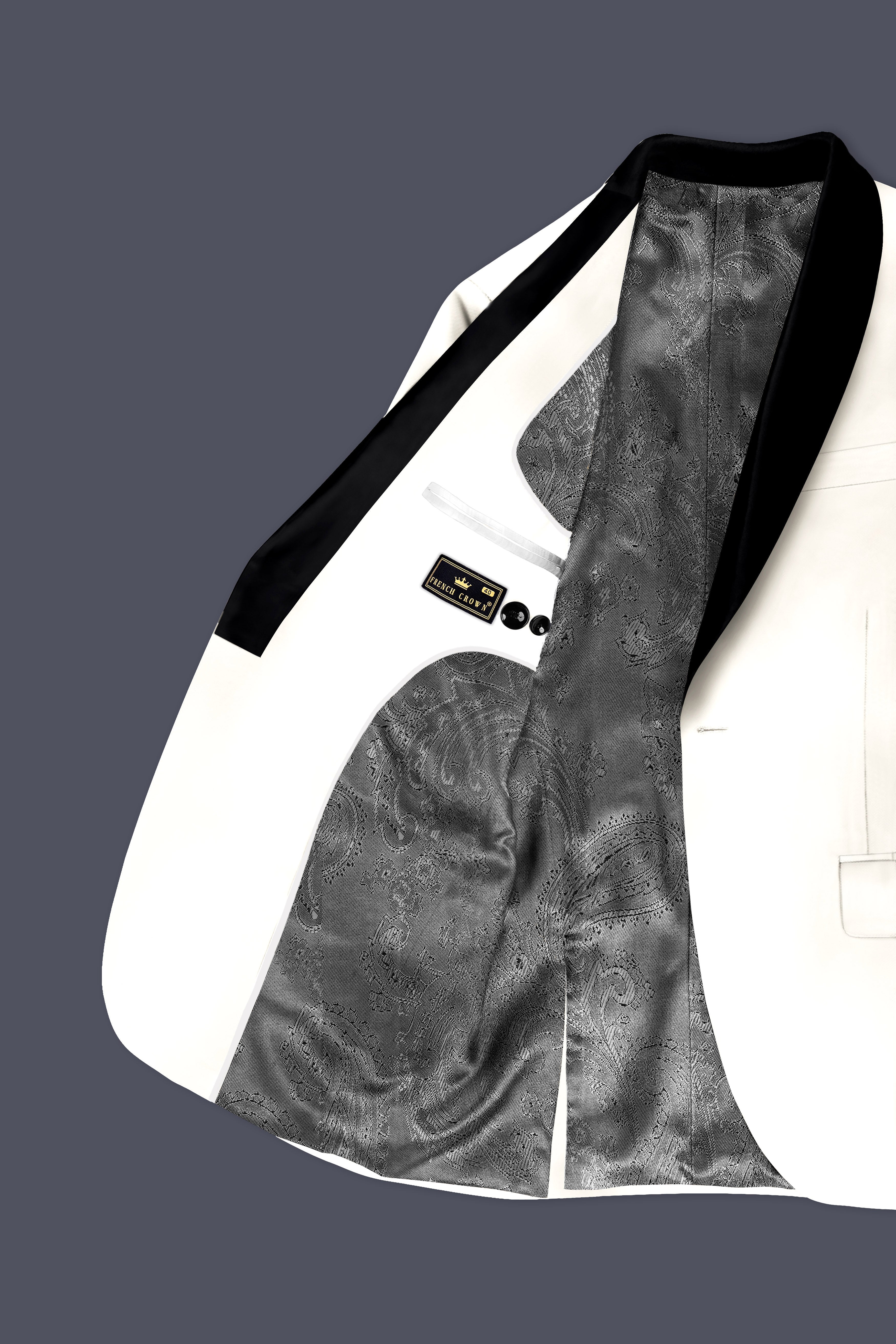 Off White Solid Wool Rich Tuxedo Slight Stretch Suit