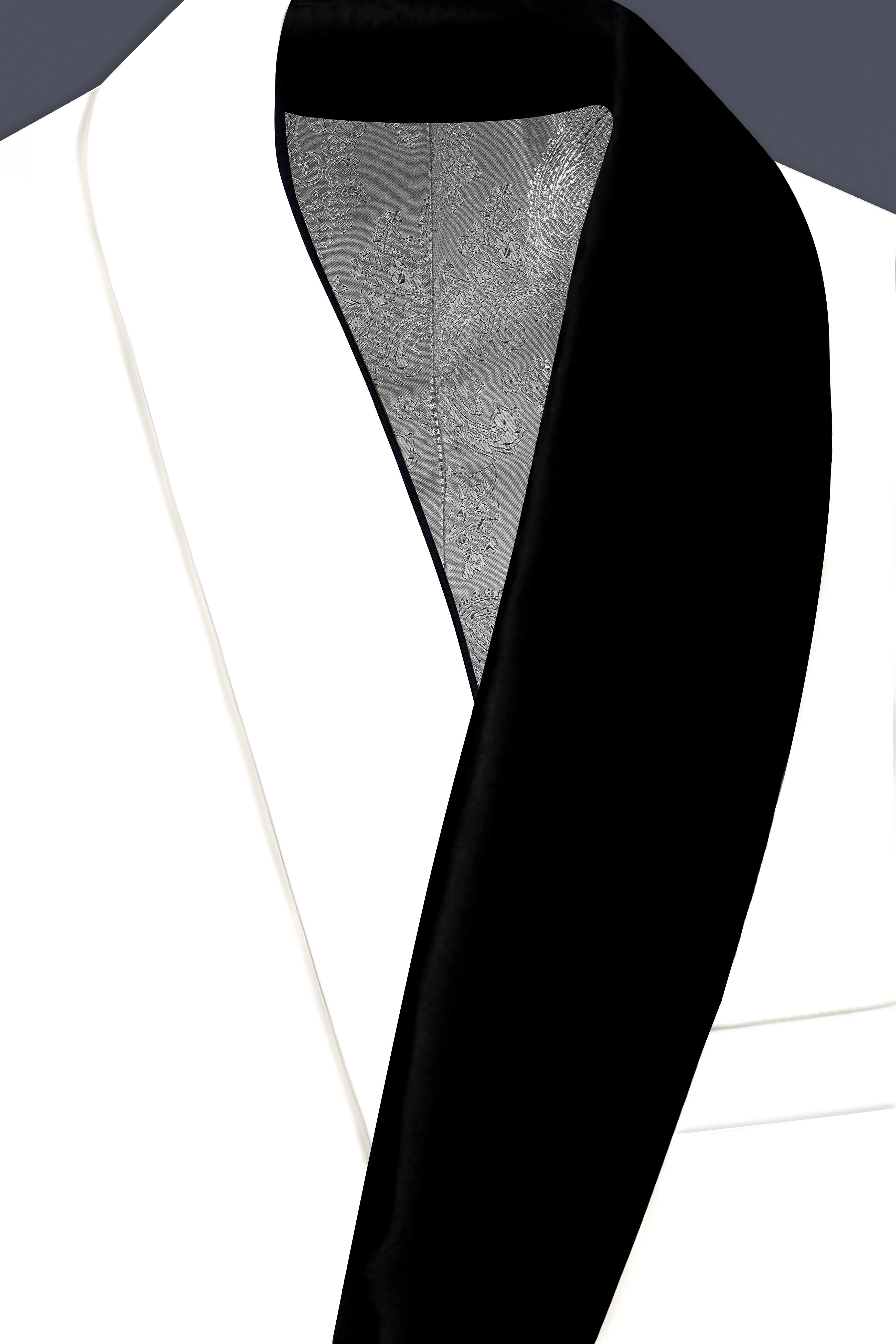 Off White Solid Wool Rich Tuxedo Slight Stretch Suit